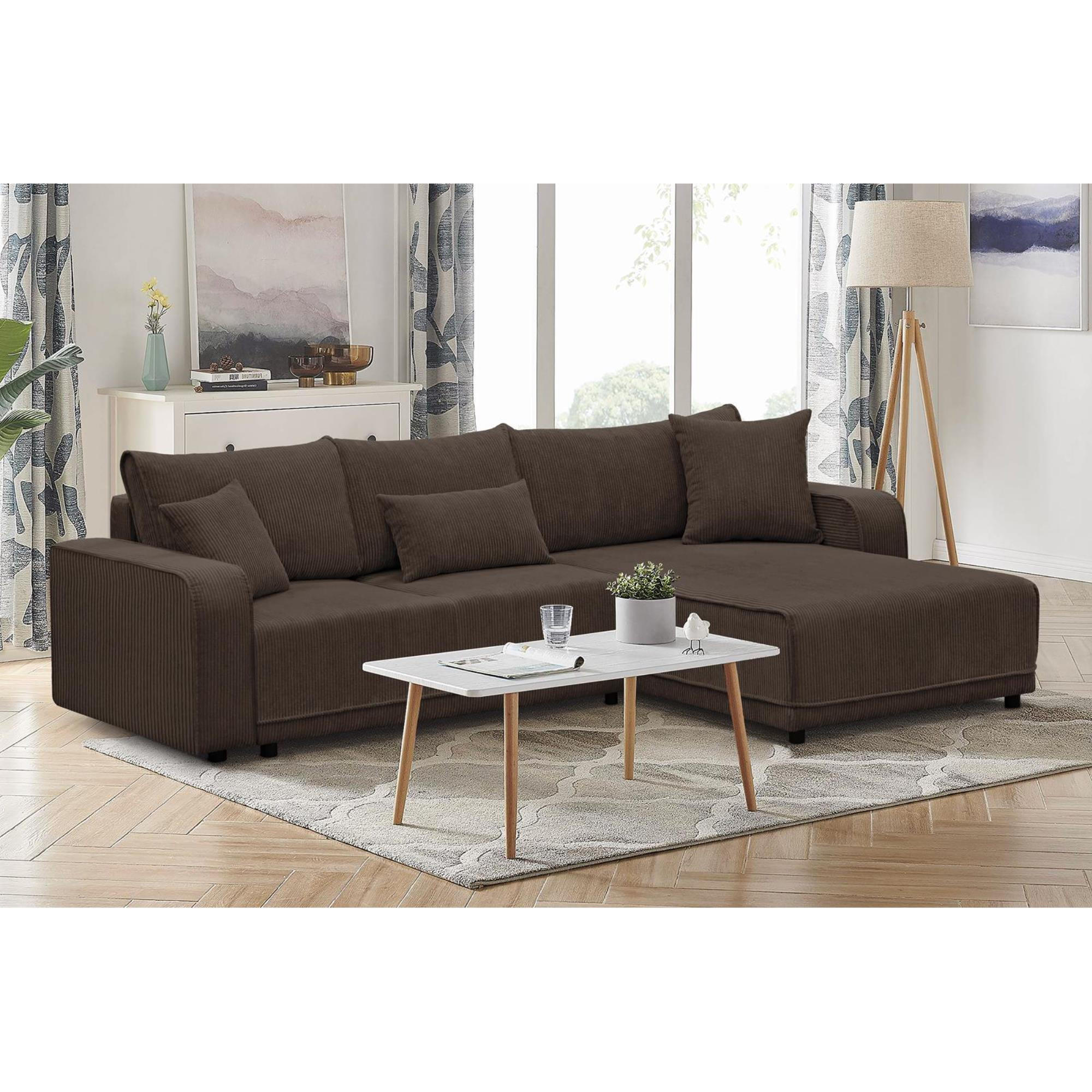 ECKSCHLAFSOFA Primo L braun - Schwarz/Braun, Textil (290/185cm) - Beautysofa