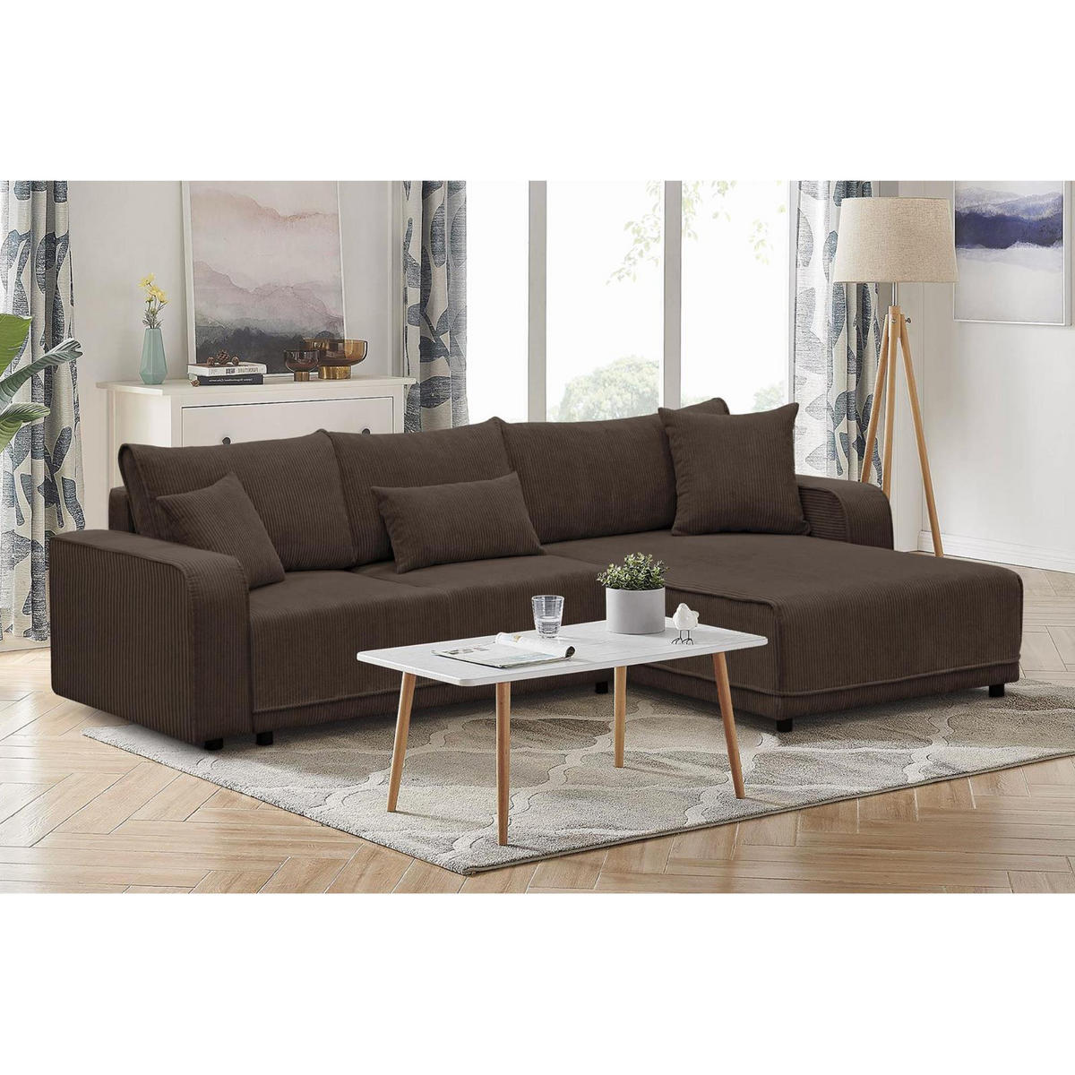 ECKSCHLAFSOFA Primo L braun - Schwarz/Braun, Textil (290/185cm) - Beautysofa