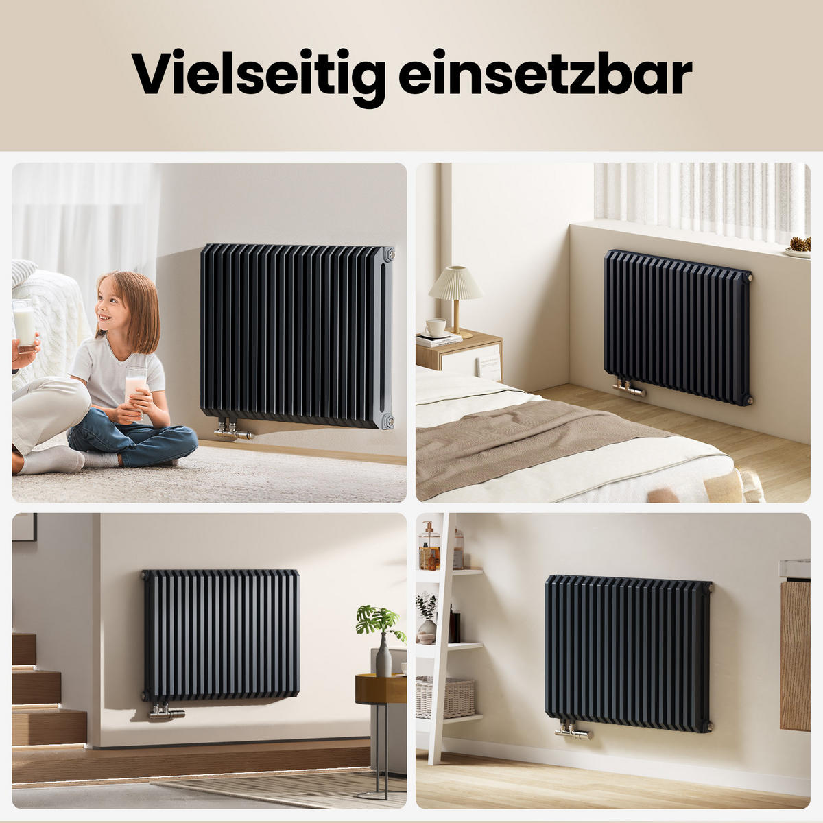 HEIZKÖRPER D-Profil Vertikal Mittelanschluss Anthrazit 60/84 cm - Anthrazit, Metall (84/60/10cm) - EMKE