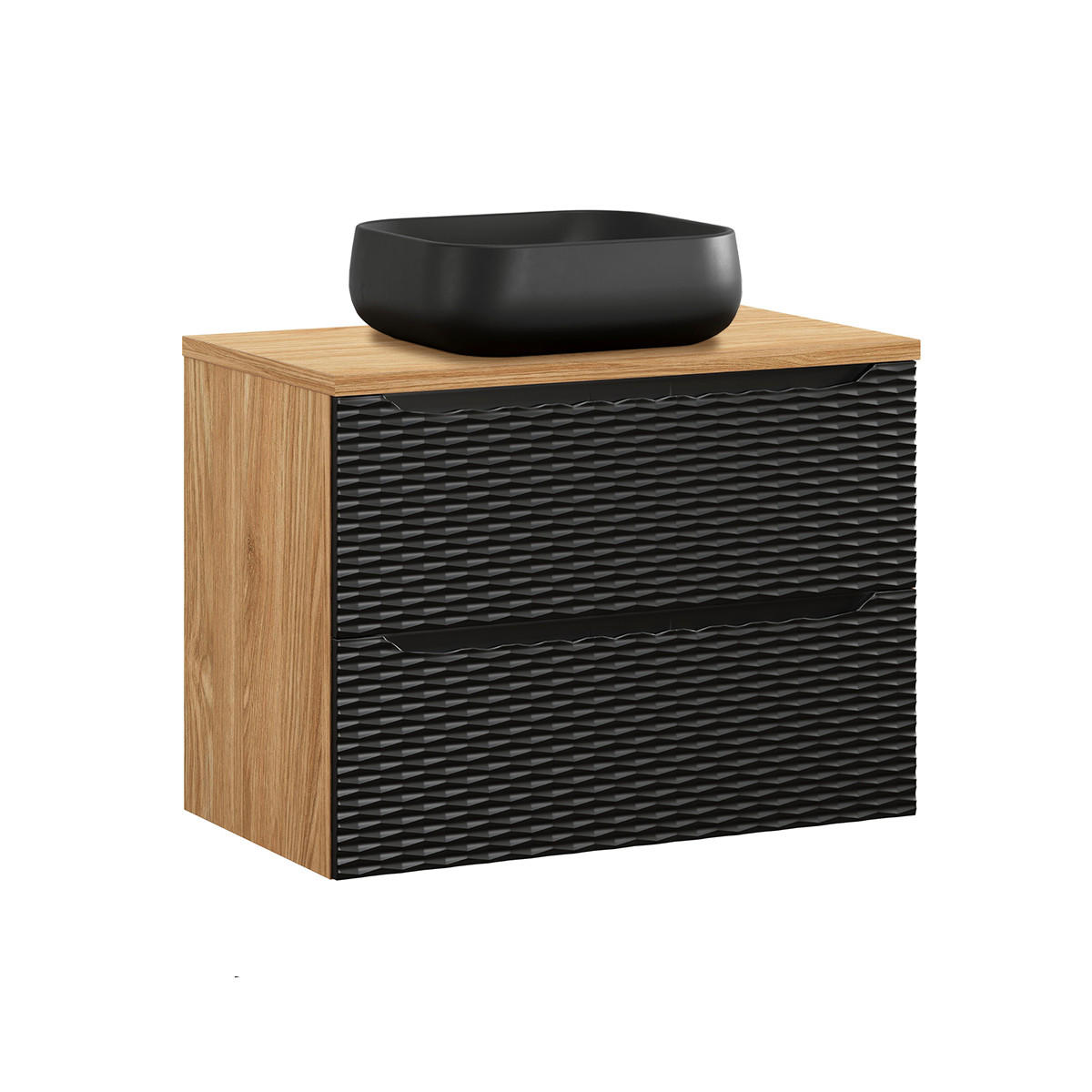 BADMÖBEL 80cm Elora 2er-Set Schwarz und Holz - Schwarz, Holzwerkstoff (80/59/46cm) - Petits-meubles