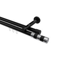 INNENLAUF-GARDINENSTANGEN-SET Siteno Mavell 200 cm, 2-läufig, 20 mm Ø Schwarz - Chromfarben/Schwarz, Metall (200cm) - INTERDECO