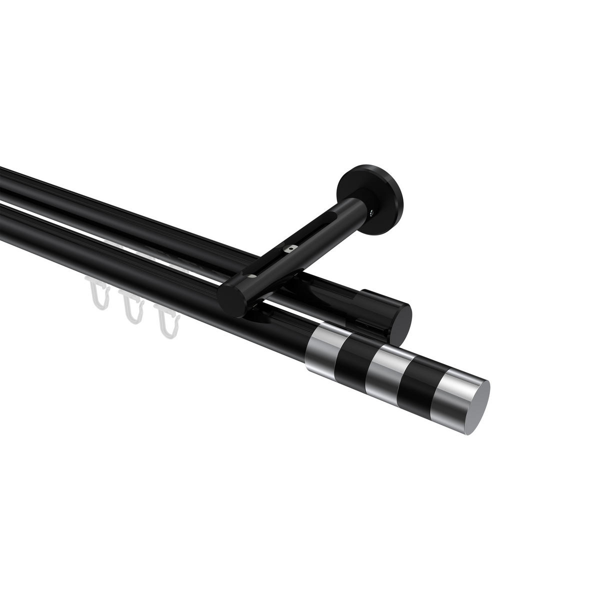 INNENLAUF-GARDINENSTANGEN-SET Siteno Mavell 200 cm, 2-läufig, 20 mm Ø Schwarz - Chromfarben/Schwarz, Metall (200cm) - INTERDECO