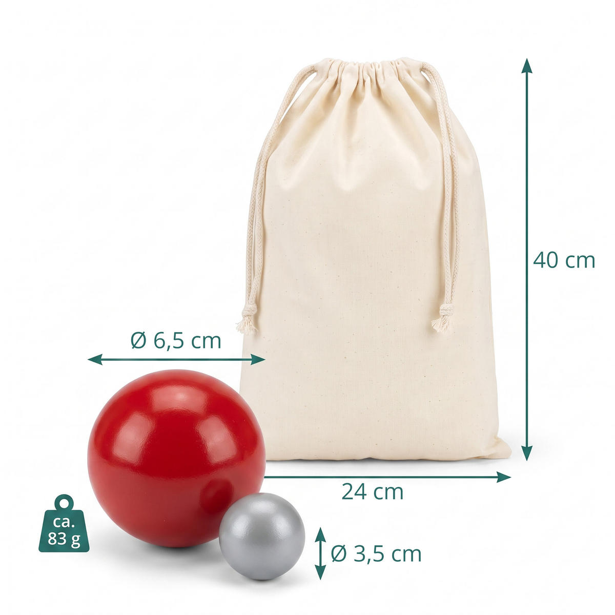 KOULE Barevné 8-KUSOVÁ-SADA dřevo s taškou 6,5 cm - různobarevná, dřevo/textil (24/1cm) - Relaxdays