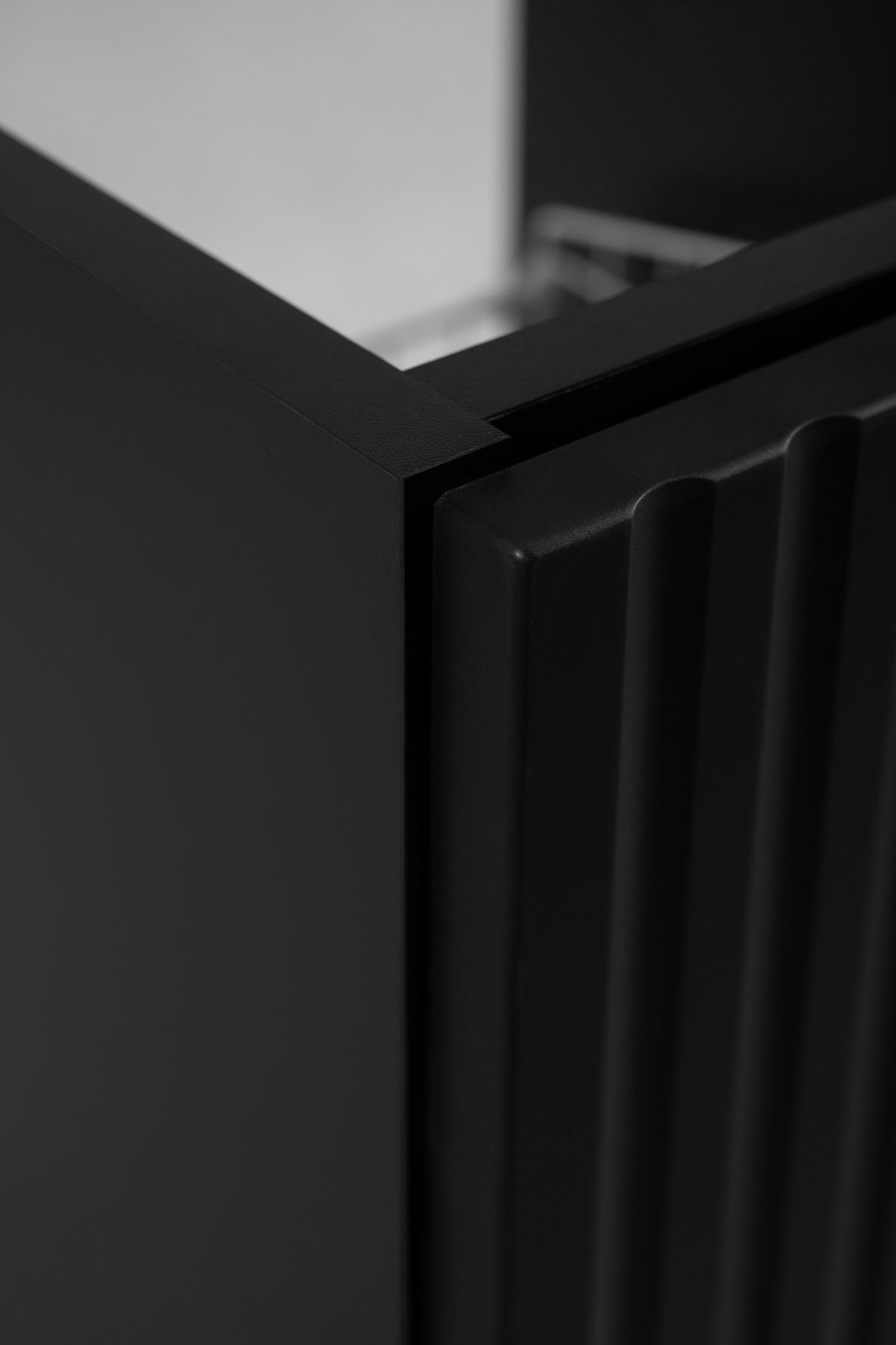 BADEZIMMERSCHRANK MIT WÄSCHEKORB: schwarz, 40 x 57 x 46 cm, goldene Griffe - Schwarz, Holzwerkstoff (40/57/46cm) - 3XE LIVING
