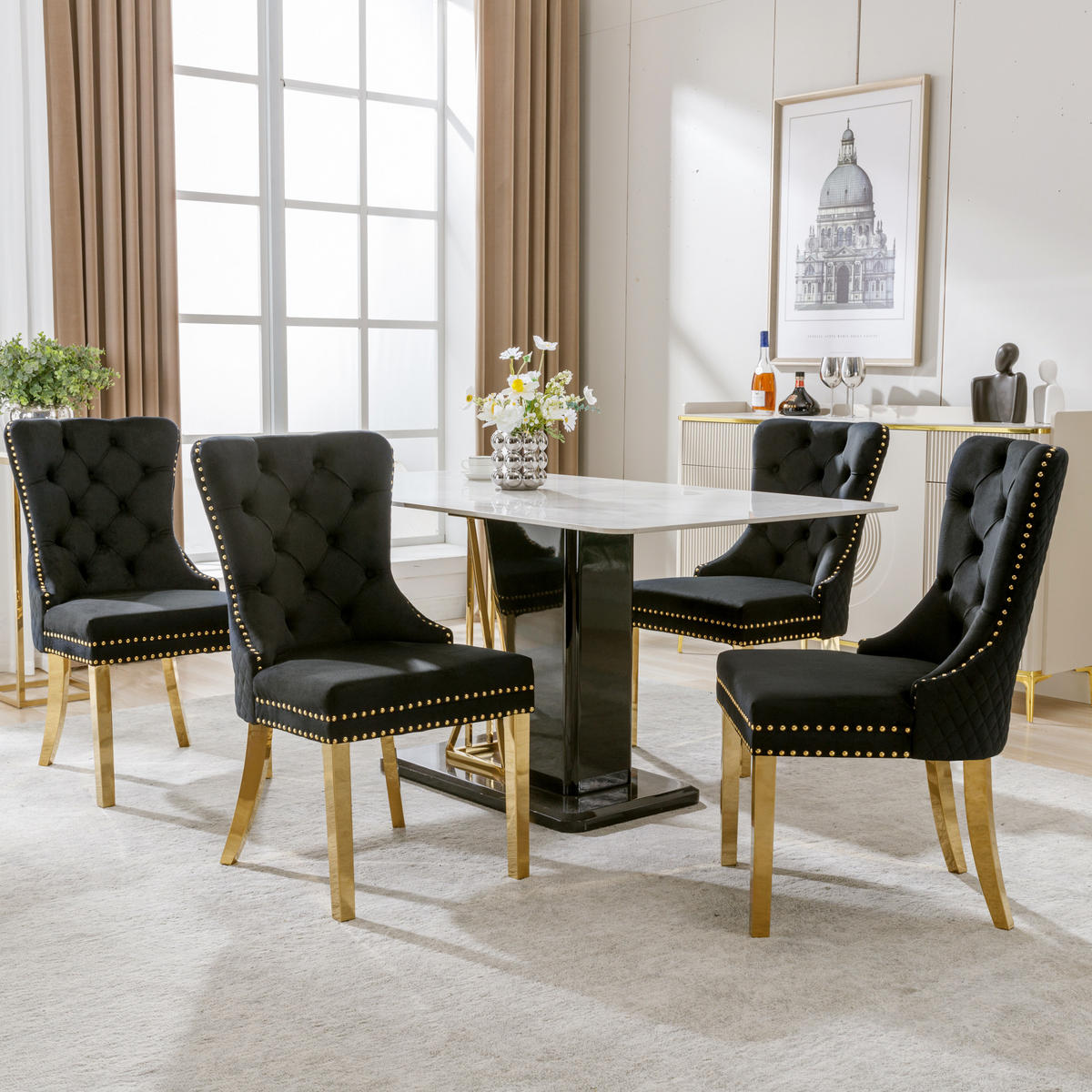 WOHNZIMMER STÜHLE mit Zugringen, Samt, Edelstahl, Schwarz/Gold - Schwarz, Textil (51/95/65.5cm) - EVRYAE