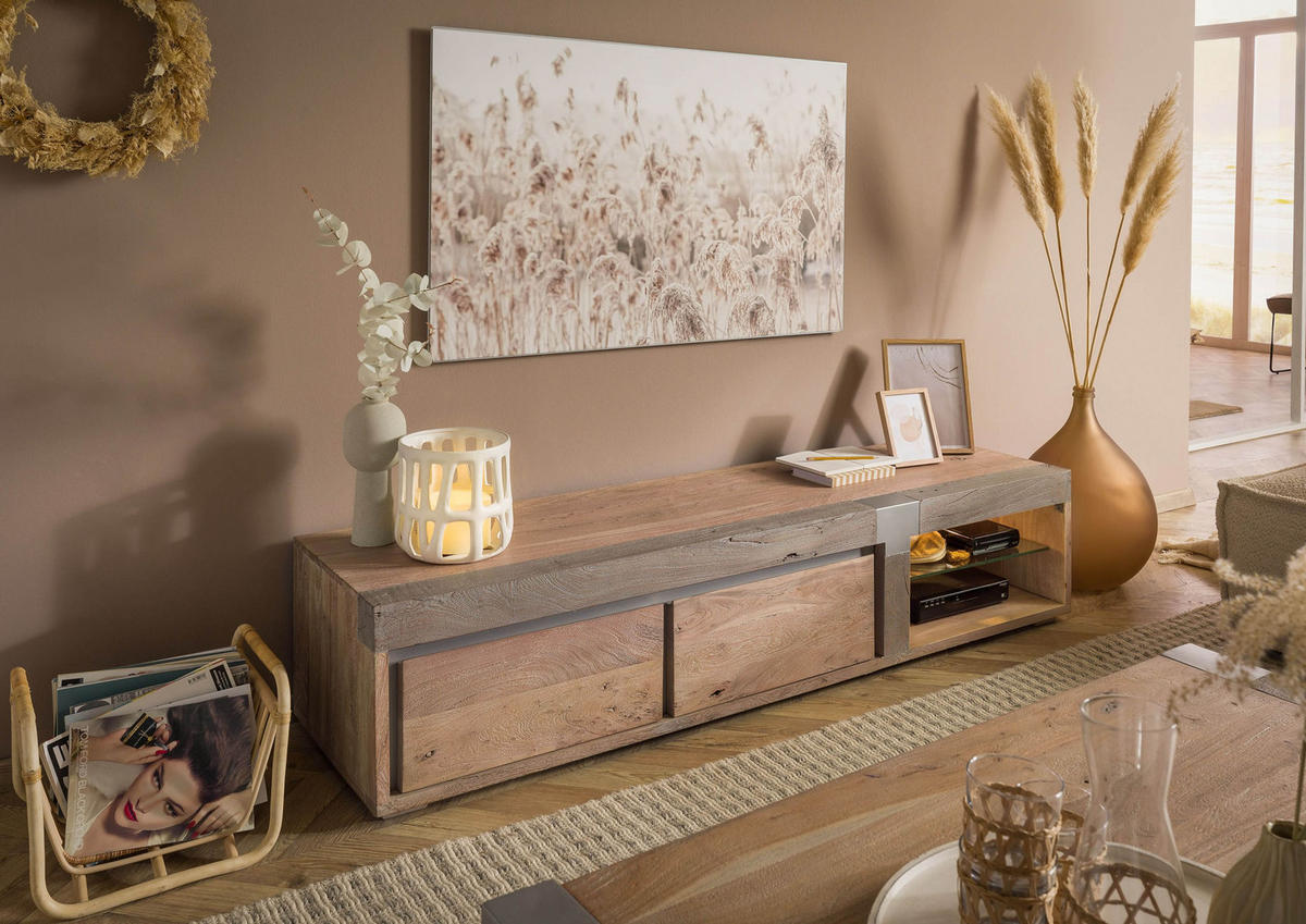 TV-BOARD Akazie 180x48x39 beige lackiert Amsterdam #101 - Beige, Holz (180/39/48cm) - Massivmoebel24