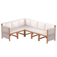 DINING-LOUNGESET - Akazie massiv / Polyester - Braun / Beige - 6-teilig - Beige/Braun, Holz/Textil - home24