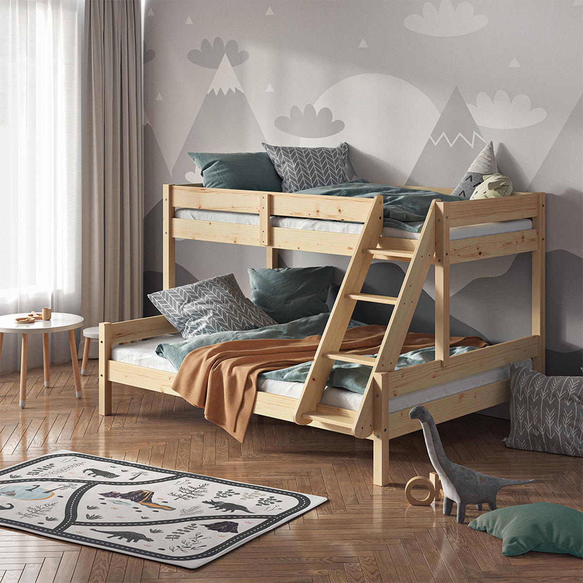 ETAGENBETT Everest Naturholz 140x200/90x200 cm - Eichefarben, Holz (140/200cm) - VitaliSpa