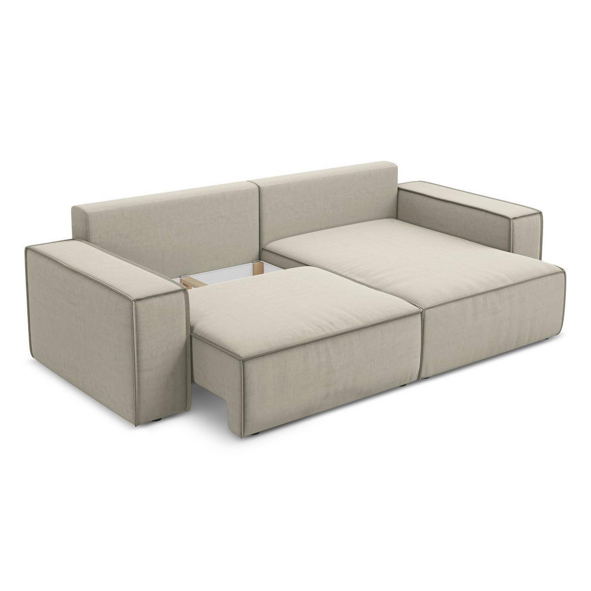 ECKSOFA mit Schlaffunktion Samt Stoff Creme - Perlmutt/Creme, Kunststoff/Textil (257/148cm) - LaMiaSofa