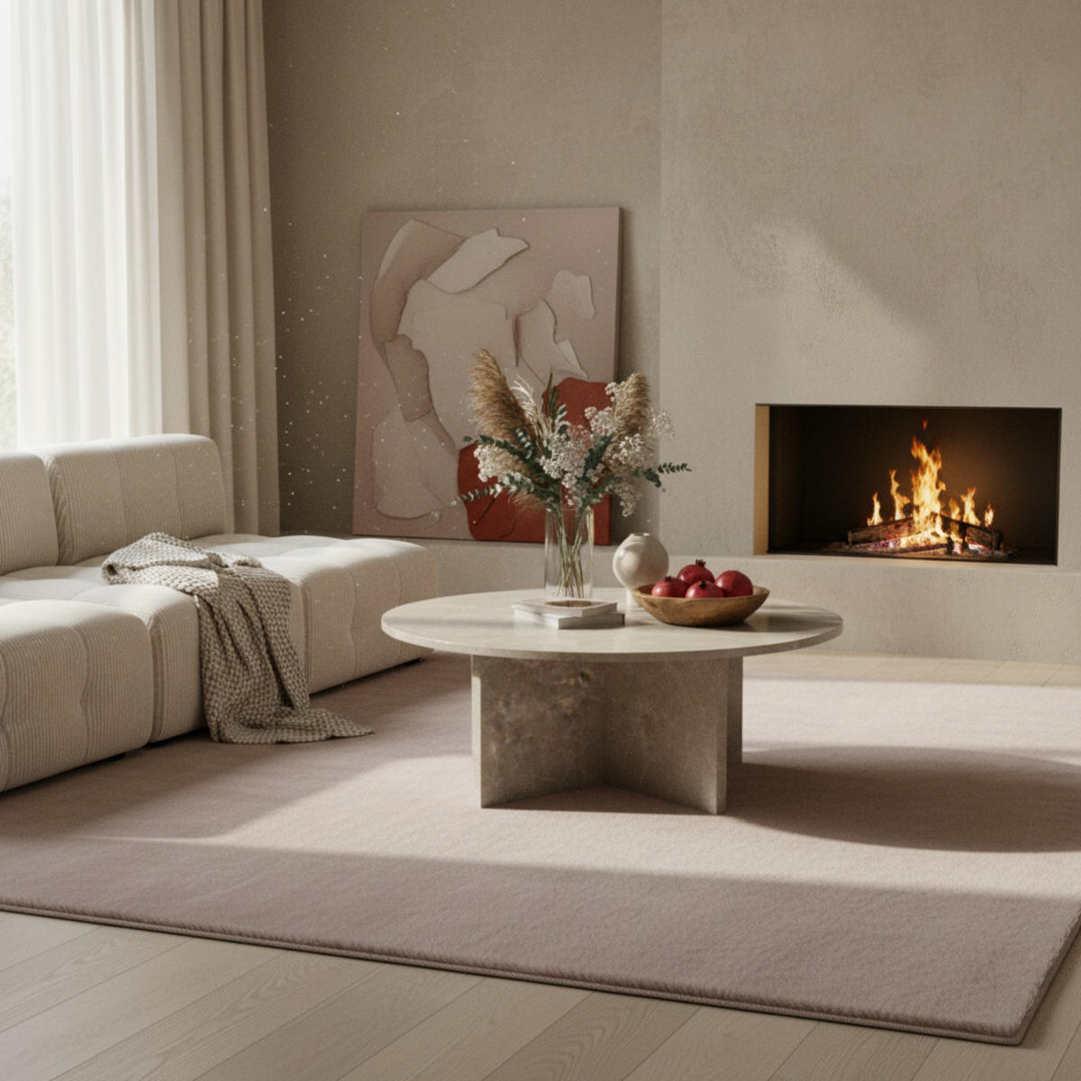 COUCHTISCH rund in Stein-Optik – modernes Design in Großformat, Beige 60x60x33 cm - Beige, Holz/Holzwerkstoff (60/60/33cm) - KADIMA DESIGN