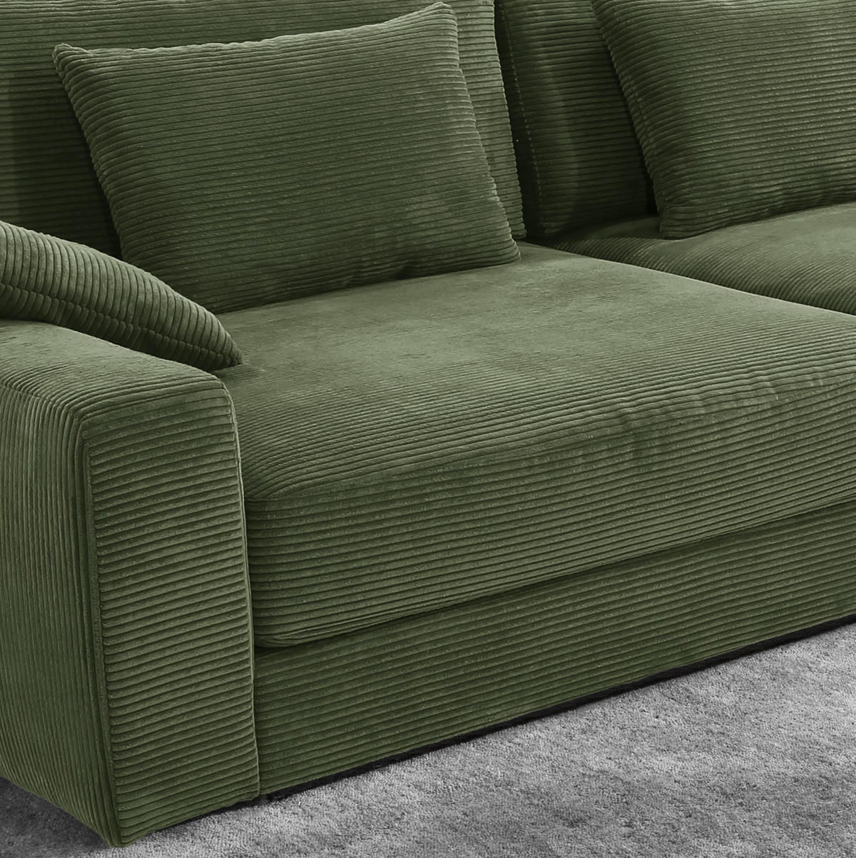 BIG-SOFA mit Federkern B290/T135/H90 cm extratief, Liegefläche 122x240 cm, Cord Grün / 15250 - Schwarz/Grün, Kunststoff/Textil (290/90/135cm) - luma-home