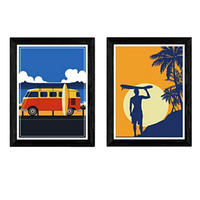 POSTER Set Mit 2 Brandungsblätter Natur A3 Schwarzer Rahmen - Schwarz, Papier (29.7/5/42cm) - Nacnic