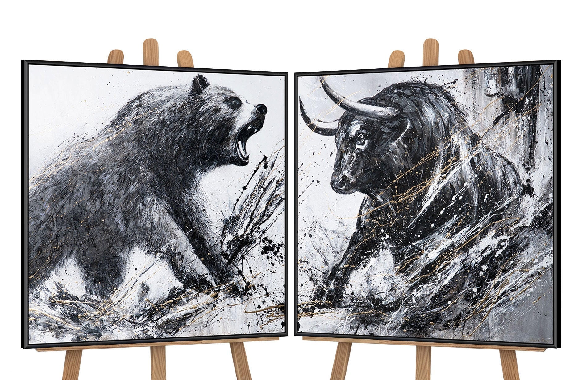 GEMÄLDE Wilder Impuls Schattenfugenrahmen Schwarz 90x90 cm - Schwarz, Holz (90/90cm) - YS-art gallery