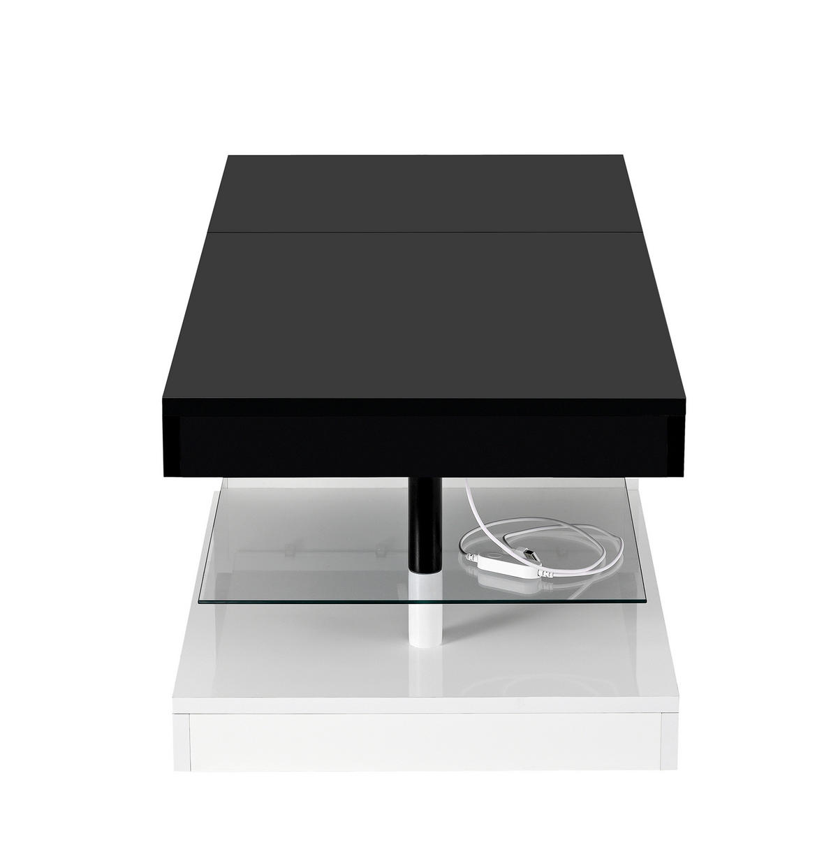 COUCHTISCH 90/45/35,5 cm mit LED-Beleuchtung, APP- & Bluetooth-Steuerung, Glasablage und Hochglanzoberfläche, Schwarz/Weiß - Schwarz, Holzwerkstoff (90/45/35.5cm) - Redom