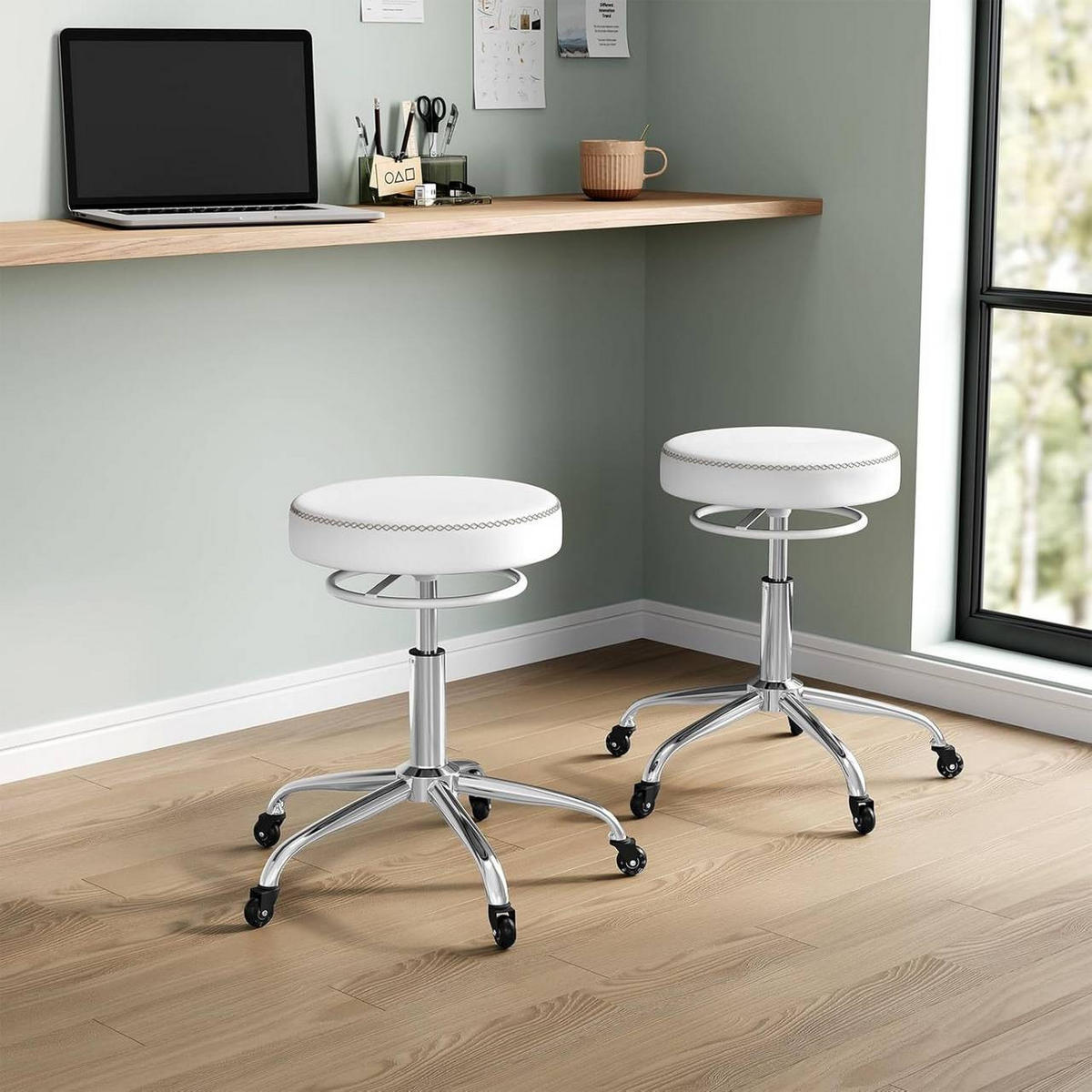 BÜROHOCKER 360° drehbar, rund, Kunstleder, Weiß - Weiß, Kunststoff/Textil (49/46/49cm) - Woltu