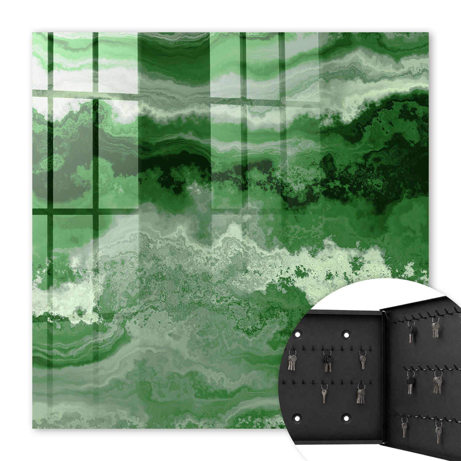 SCHLÜSSELBOX Schwarz 30x30 cm- Türöffnung nach rechts - Grüne Struktur - Grün, Metall (30/30/5cm) - TULUP