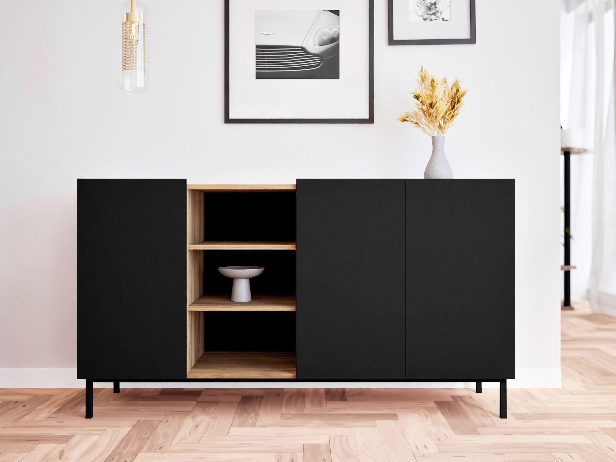 SIDEBOARD System 77 - Schwarz, Holzwerkstoff/Metall (153/85/44cm) - MIRJAN24