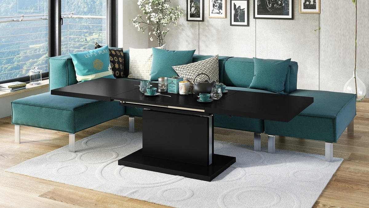 COUCHTISCH rechteckig Schwarz matt ausziehbar höhenverstellbar - Schwarz, Holzwerkstoff (80/120/56cm) - designimpex