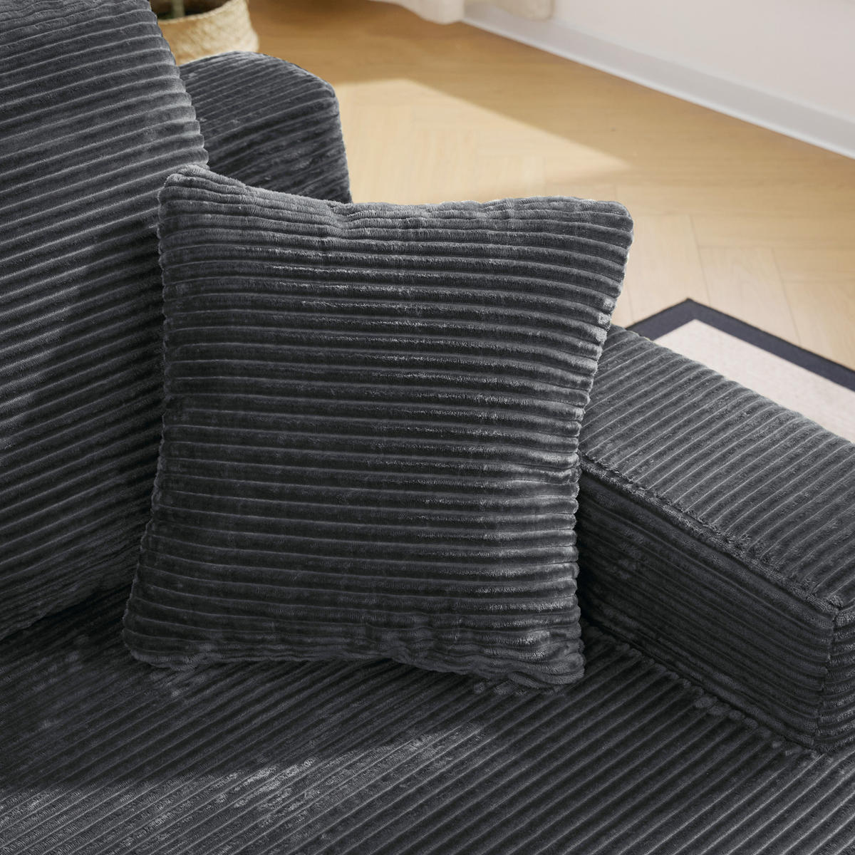 SOFAELEMENT 150/110/70 cm Dunkelgrau Cord mit 2 Staufächer - Dunkelgrau, Textil (70/150/110cm) - Oxeza