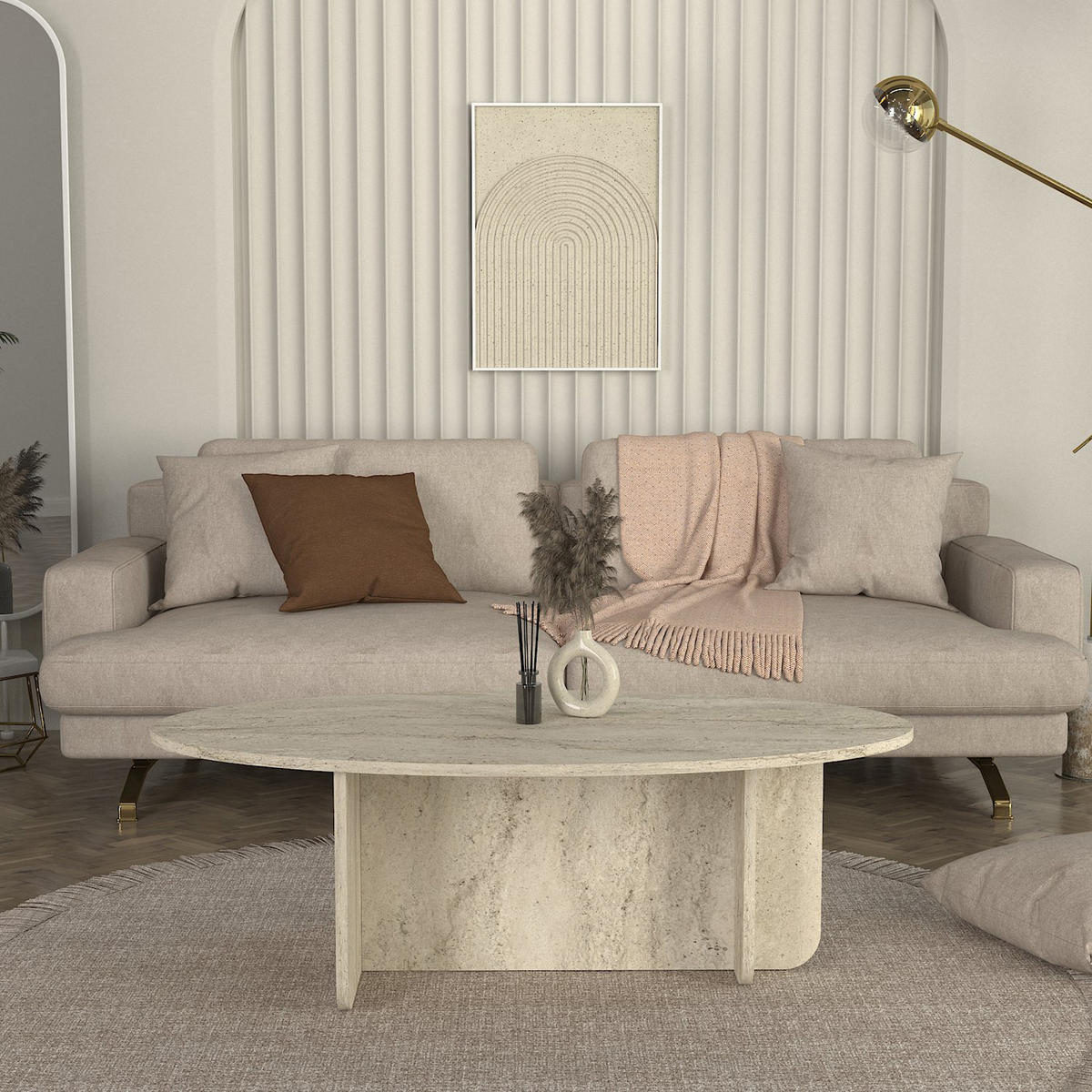 COUCHTISCH Luminous Beige Grau Granitoptik 120x60 cm - Beige/Grau, Holzwerkstoff (60/120/40cm) - moebel17