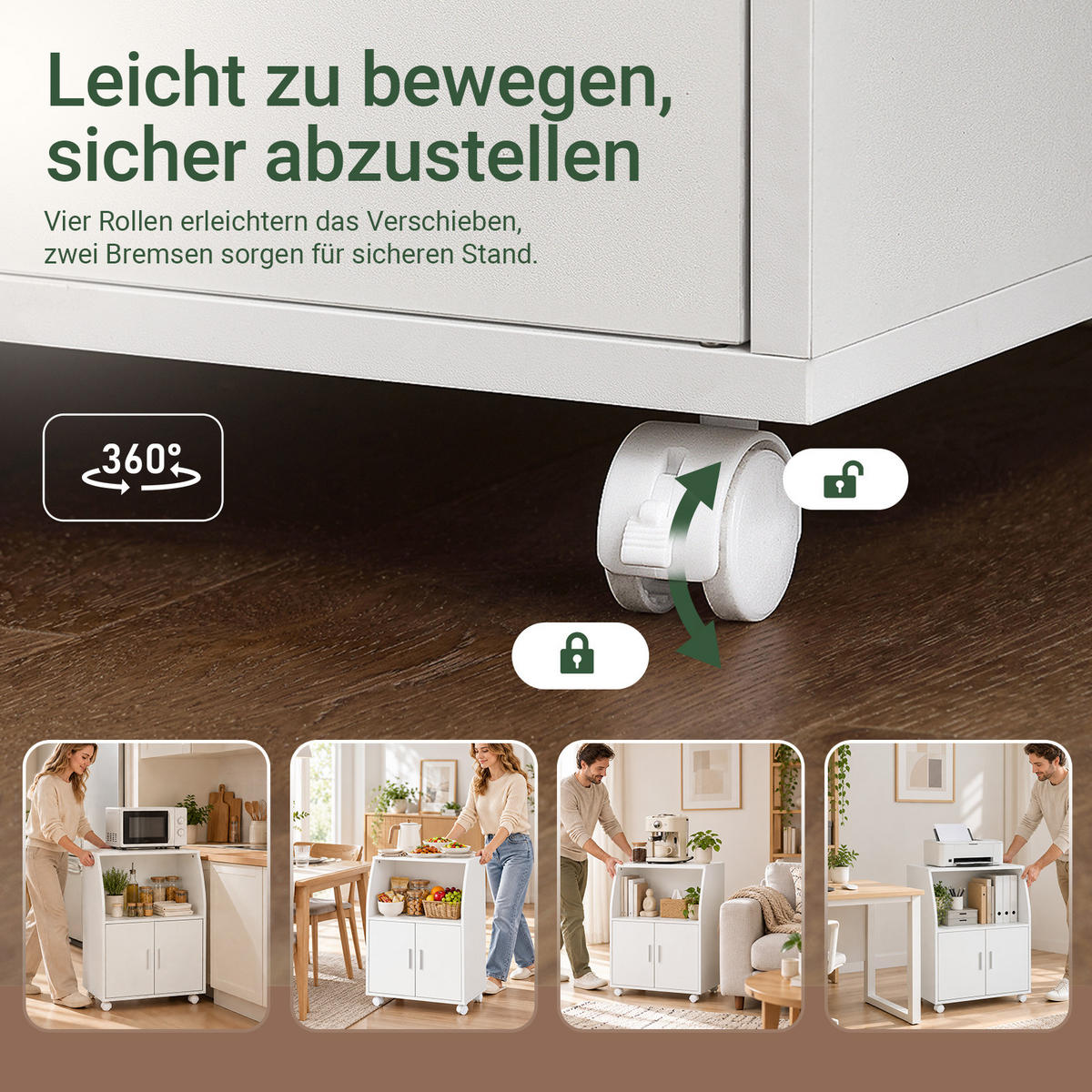 KÜCHENWAGEN weiß, 55 x 84 x 38 cm, mit 2 Türen und verstellbarem Einlegeboden, für Mikrowelle, Drucker und Kaffeemaschine - Weiß, Holzwerkstoff (55/84/38cm) - SoBuy