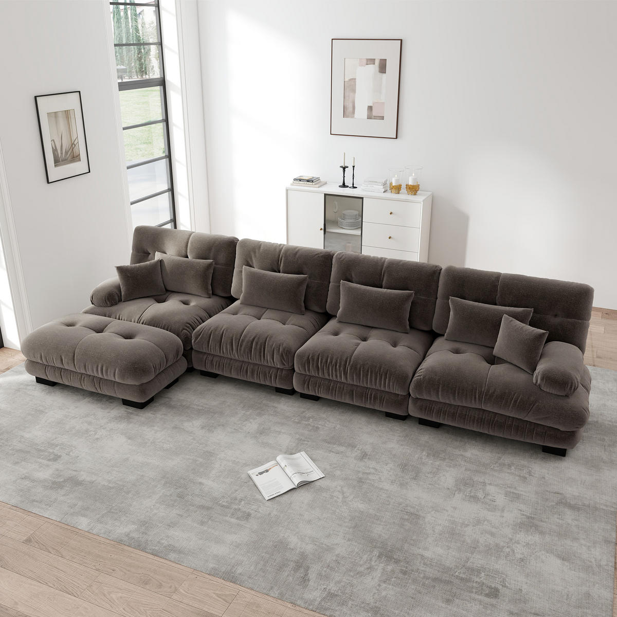 4-SITZER ECKSOFA Chenille Braun mit Ottomanen - Braun, Textil (406/145cm) - WISHDOR