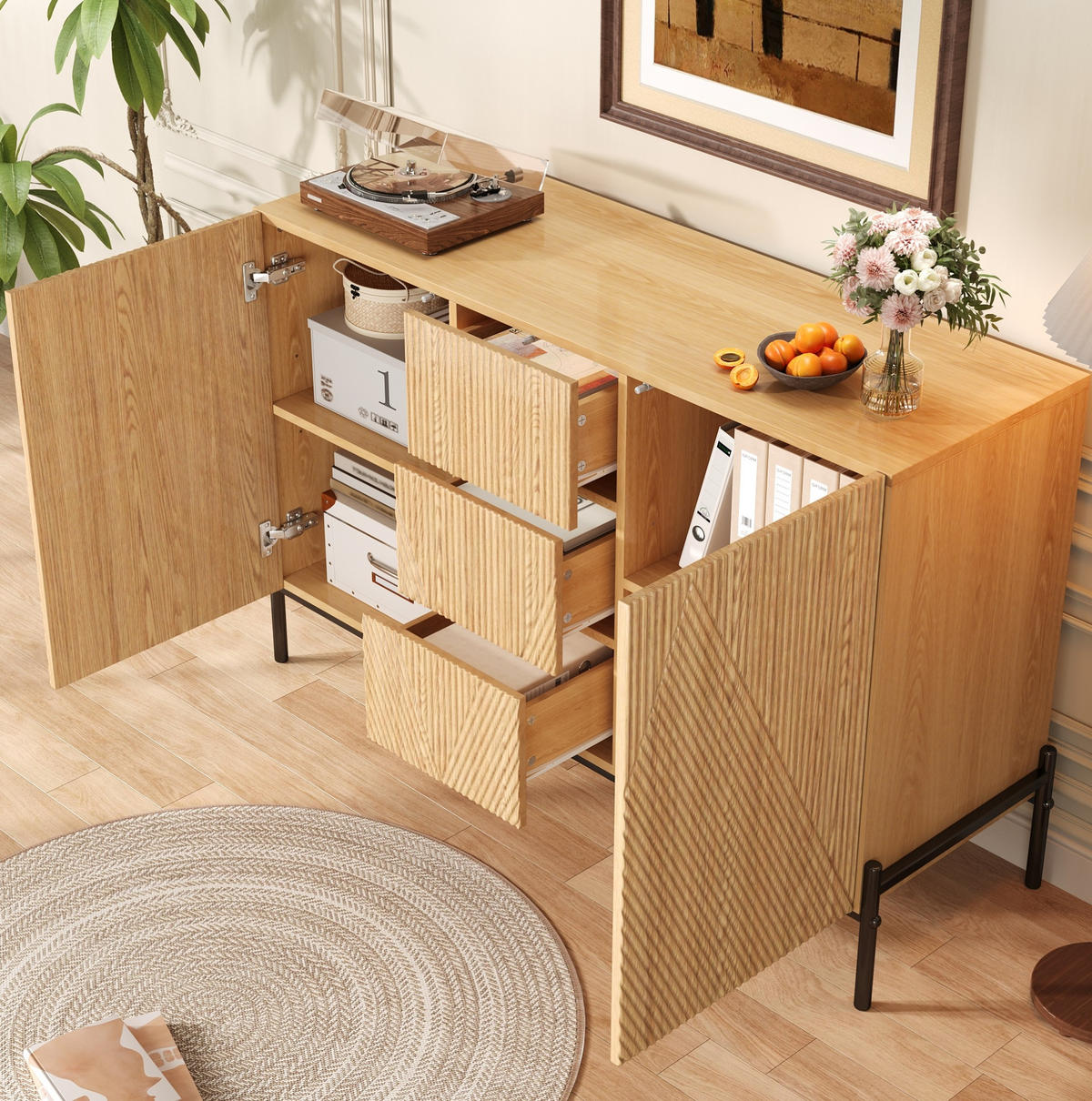 SIDEBOARD 115,5/40/76 cm Natur aus MDF mit Türen und Schubladen - Naturfarben, Holzwerkstoff (115.5/76/40cm) - OKWISH