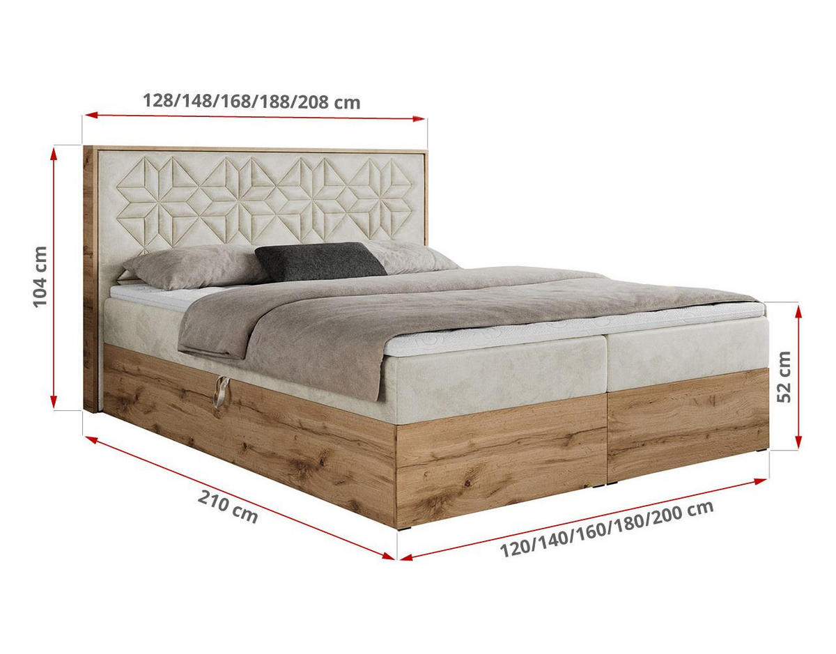BOXBETT NESSI - 140/200 Beige Velvet - H3 - Beige, Holz/Textil (140/200cm) - MKS