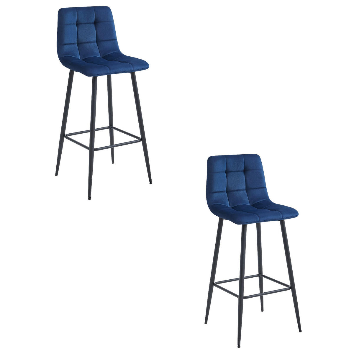 BARHOCKER 2-er Set TEOTO marineblauer Sitz, schwarze Basis - Schwarz/Dunkelblau, Metall (43.5/104/32.5cm) - Valora