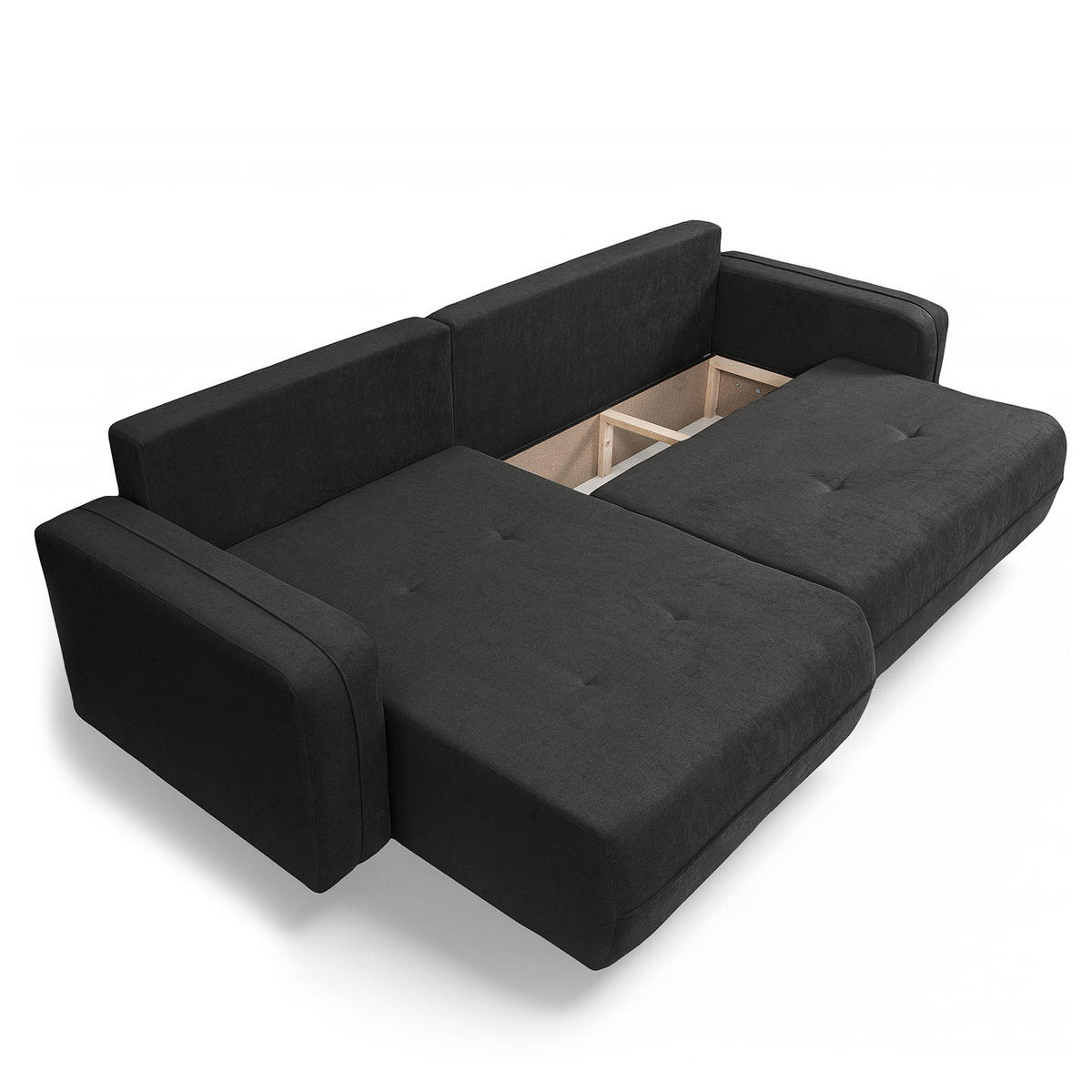 ECKSOFA mit Schlaffunktion - 272 cm - Anthrazit/Schwarz, Kunststoff/Textil (272/145cm) - home24