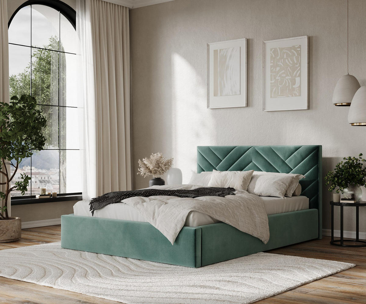 POLSTERBETT Arco 180/200 cm Türkis im Kronos Stoff - Türkis/Schwarz, Holz/Holzwerkstoff (180/200cm) - AltaBeds