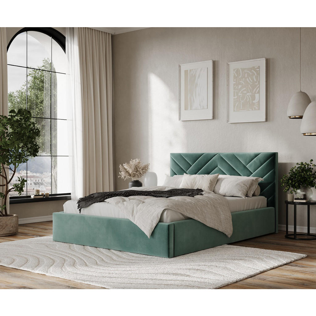 Thumbnail - AltaBeds Polsterbett, Türkis, Textil, Buche, Kiefer, 160x200 cm, Oeko-Tex® Standard 100, Handmade in Europe, Garderobe, ...