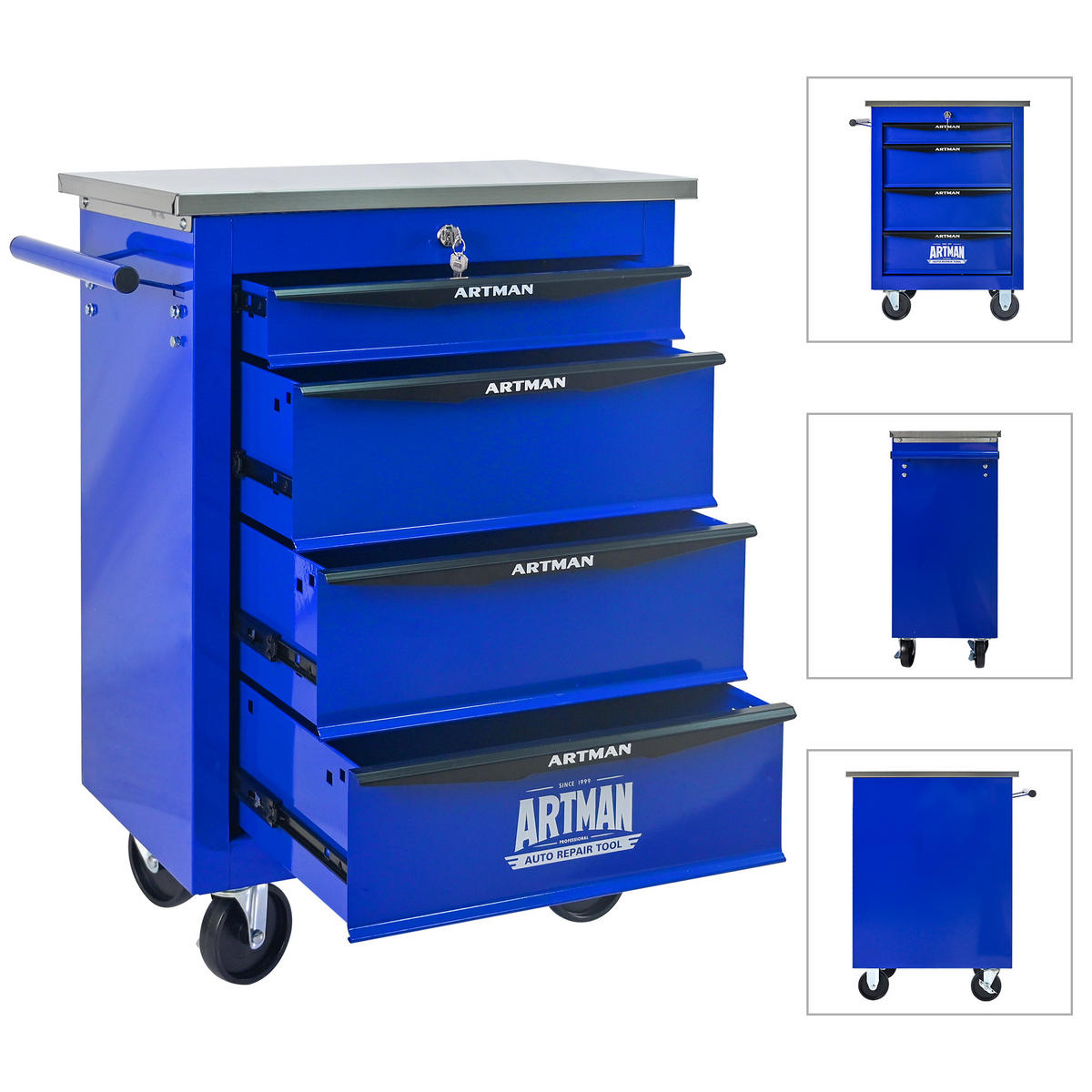 KOMBINATIONSKOFFER – 4 Schubladen, blau - Multicolor, Metall (34.5/78/62.5cm) - DCA