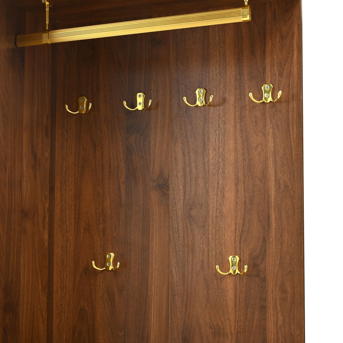 GARDEROBEN-SET in Nussbaumfarben Kleiderschrank-Set mit Schuhschrank, Sitzbank und LED-Beleuchtung , B110/T38/H190cm - Nussbaumfarben, Glas/Holzwerkstoff (110/190/38cm) - STILVORA