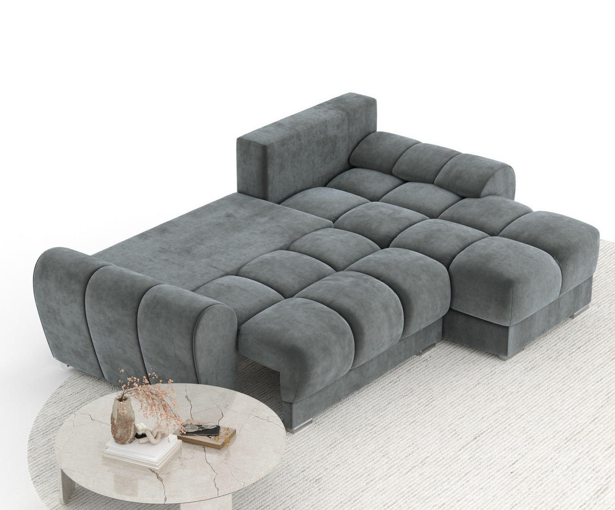 ECKSOFA MIT SCHLAFFUNKTION Peebles Dunkelgrau Samtstoff - Chromfarben/Grau, Holz/Holzwerkstoff (256/175cm) - Maison de Reve
