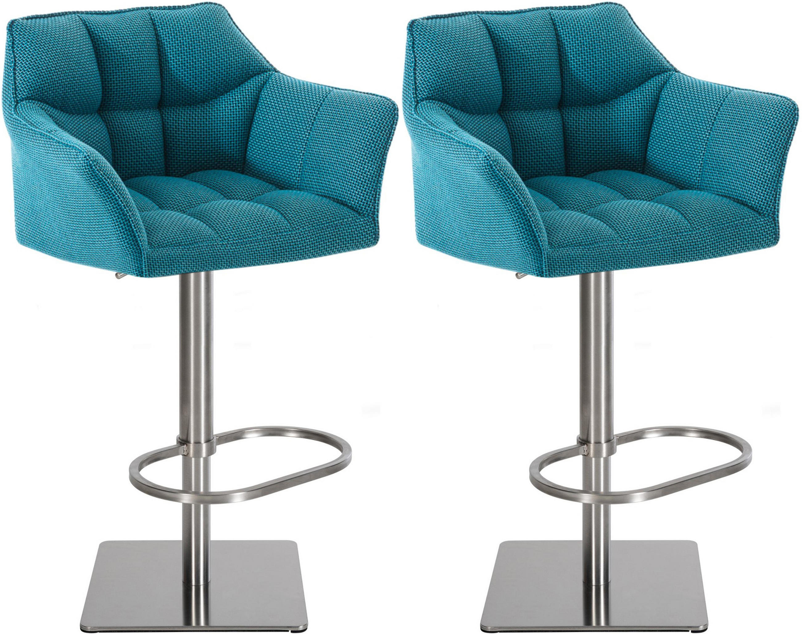 BARHOCKER 2er Set Damaskus Stoff edelstahl türkis - Türkis/Blau, Textil/Metall (64/110/48cm) - TPFLiving