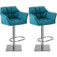 BARHOCKER 2er Set Damaskus Stoff edelstahl türkis - Türkis/Blau, Textil/Metall (64/110/48cm) - TPFLiving