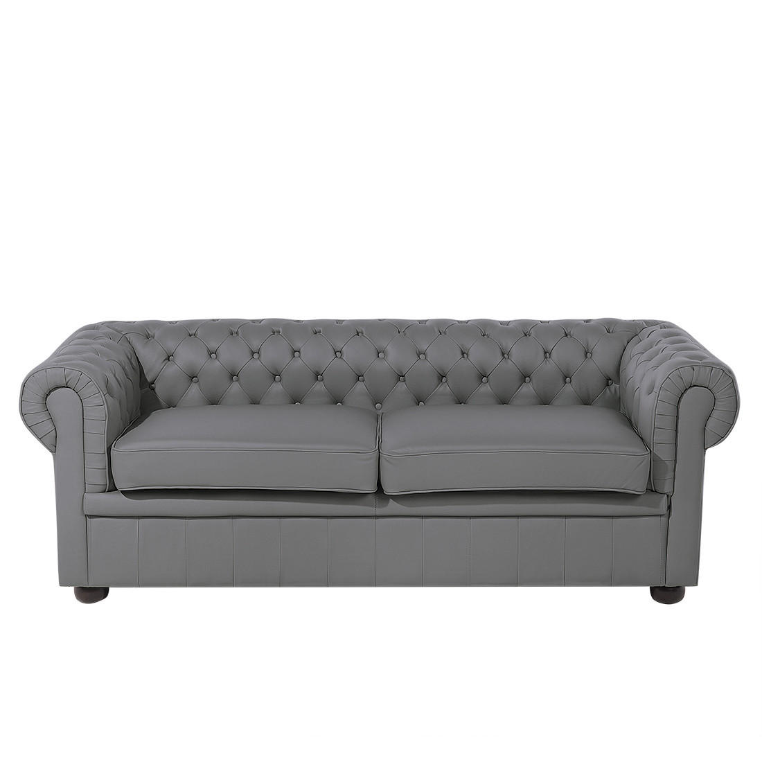 SOFA Leder Grau Chesterfield - Grau, Leder (196/70/80cm) - Beliani