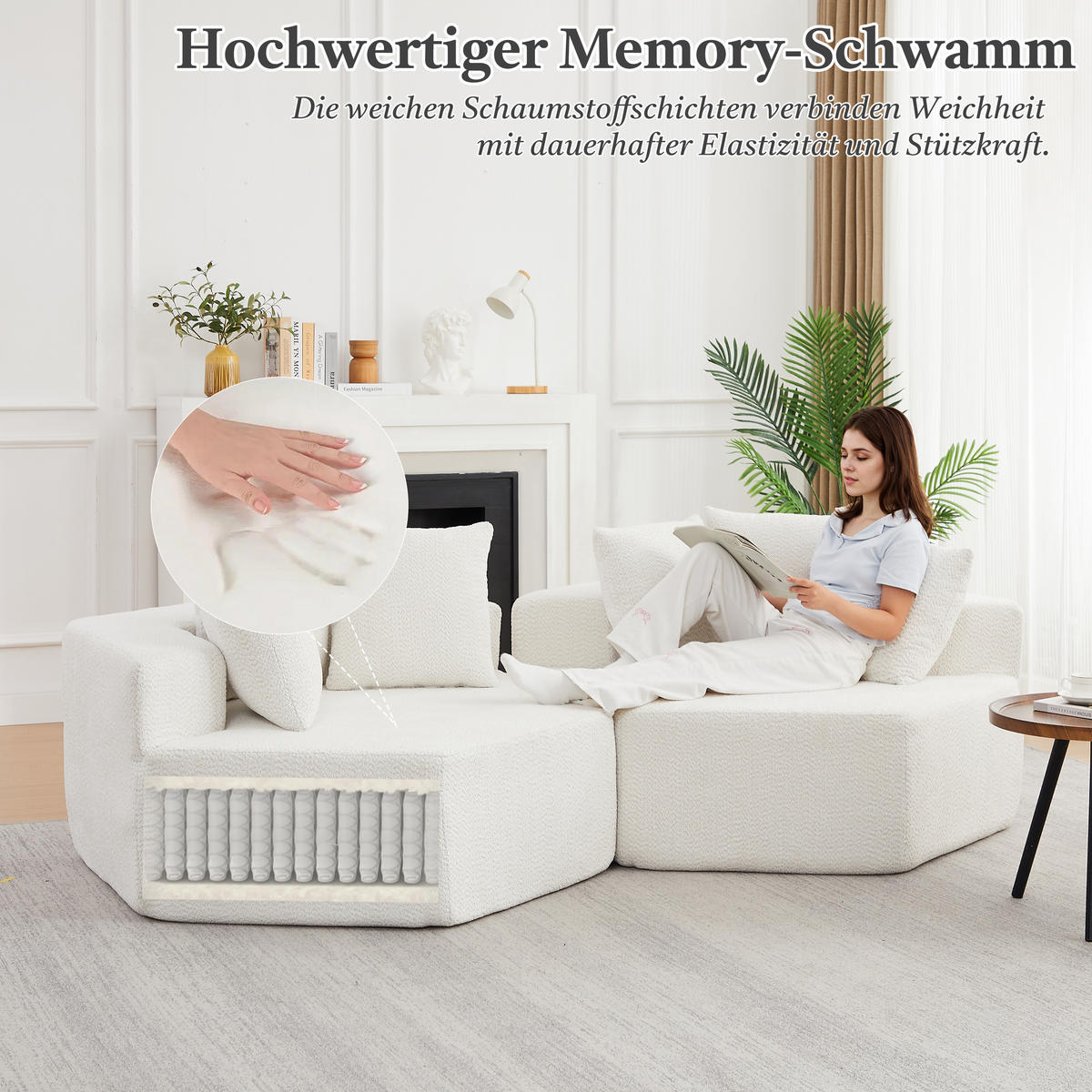 SESSEL 2er-Set Sechseckig modular mit 3 Kissen, DE-42738, Beige - Beige, Textil (138/76/122cm) - ComfortXL