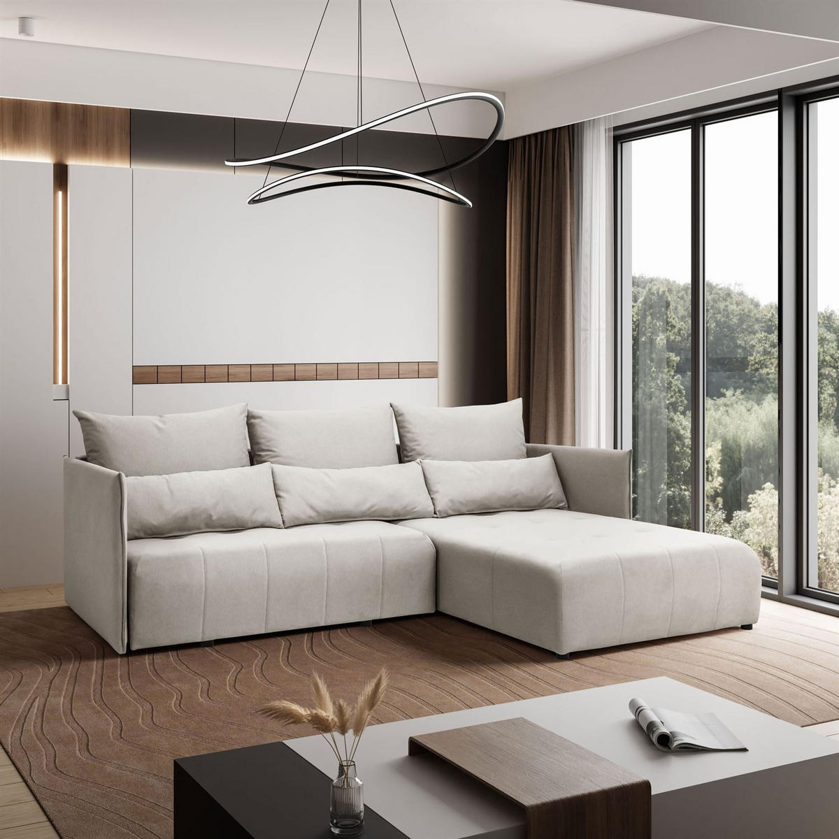 ECKSOFA APOLLO L mit Schlaffunktion und Bettkasten – rechte Seite - Ecru, Textil (246/188cm) - Lookway