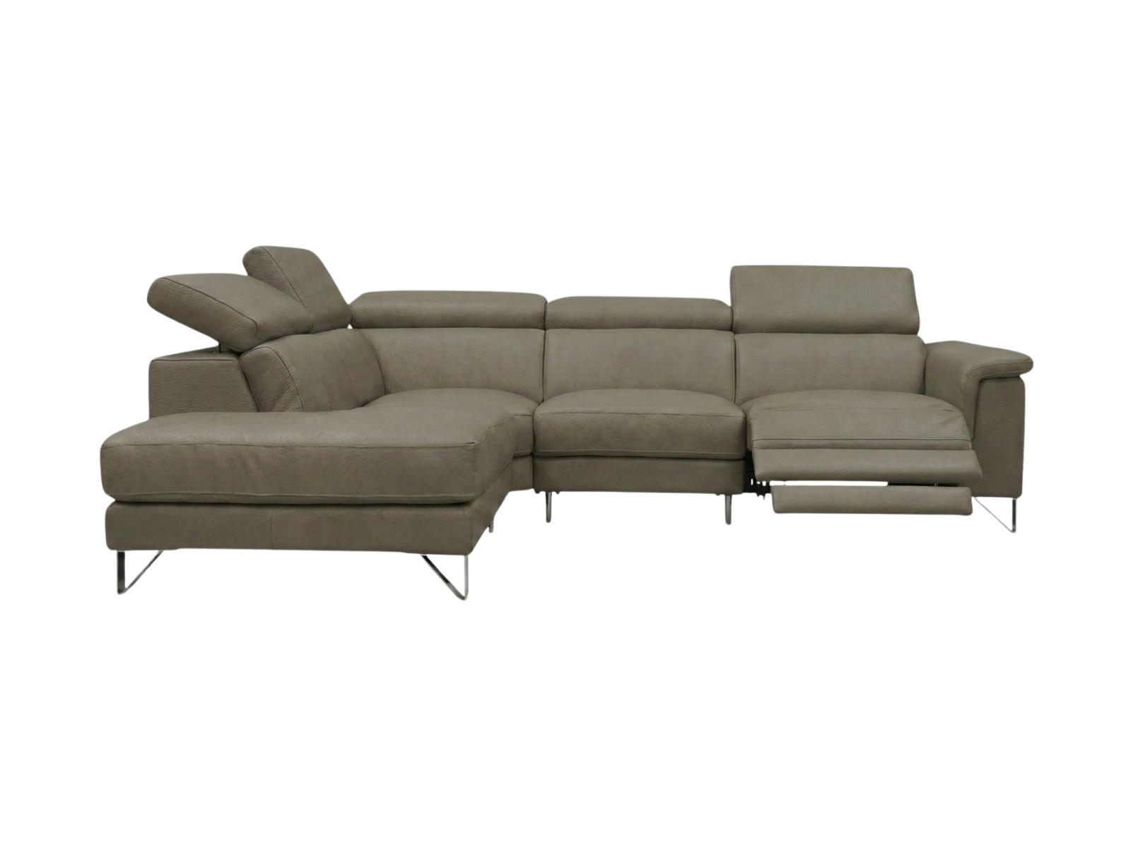 ECKSOFA Antares Echtleder mit 1 x Relaxfunktion Greige - Greige, Leder/Metall (224/276cm)
