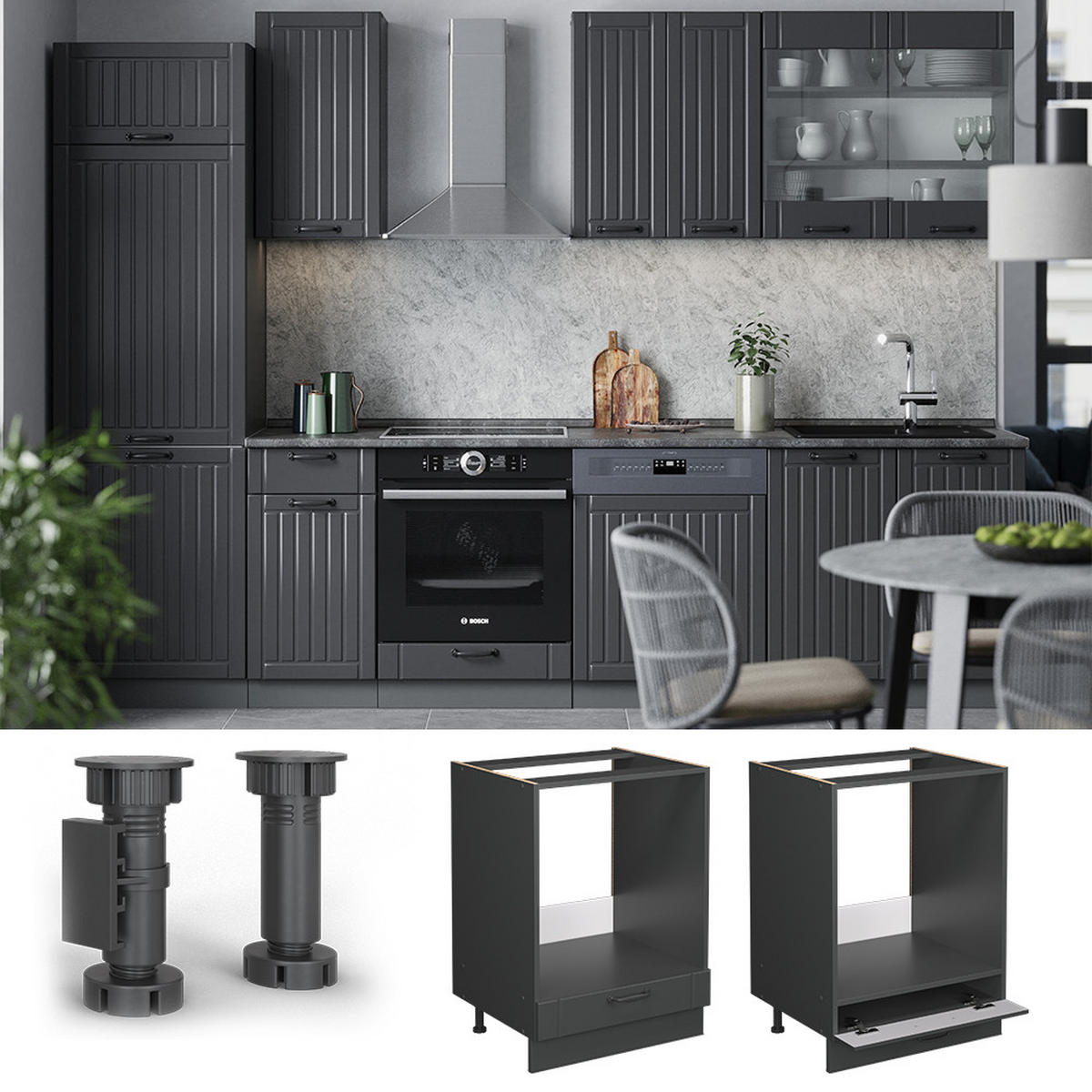 SKŘÍŇKA NA VESTAVĚNOU TROUBU Fame-Line Tmavě šedá - tmavě šedá/antracitová, kompozitní dřevo (60/82/60cm) - Vicco