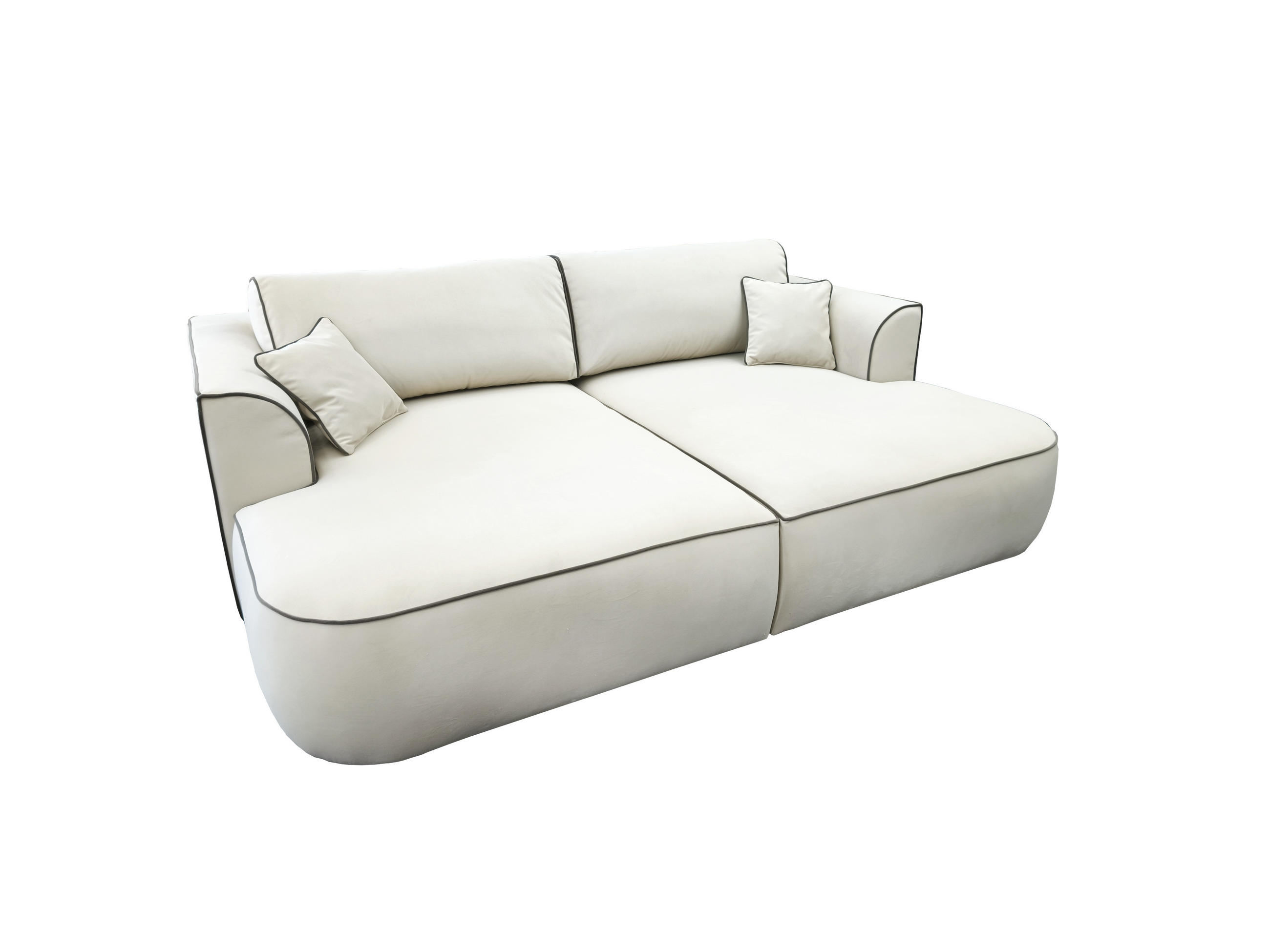 BIG SOFA COZI, Ecru mit mit braunem Keder, Matt Velvet - Ecru, Kunststoff/Textil (240/87/180cm) - KS Home Concept