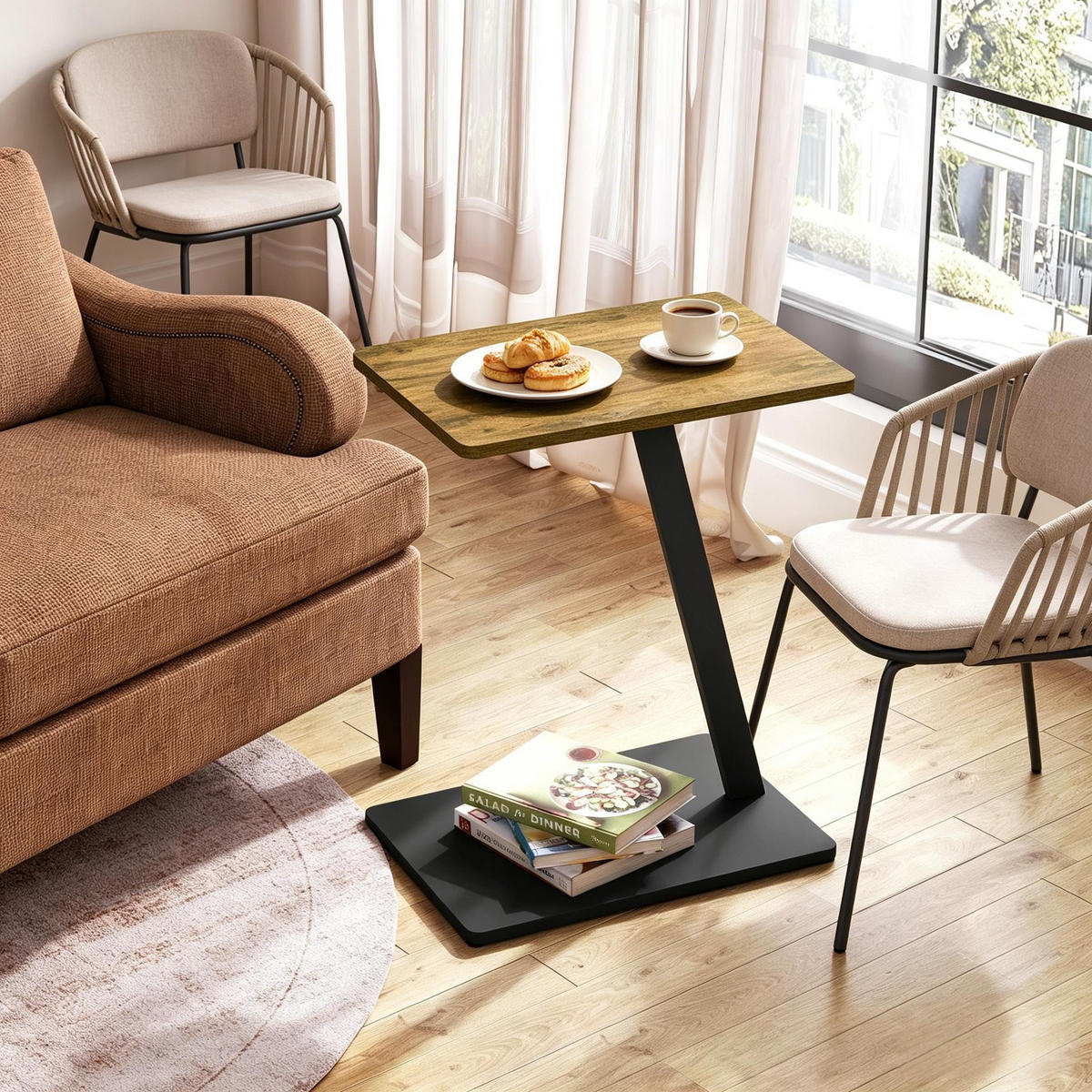 BEISTELLTISCH DE-37241 C-Form mit breitem Metallfuß Braun - Braun, Holzwerkstoff (48/33/64.5cm) - ComfortXL