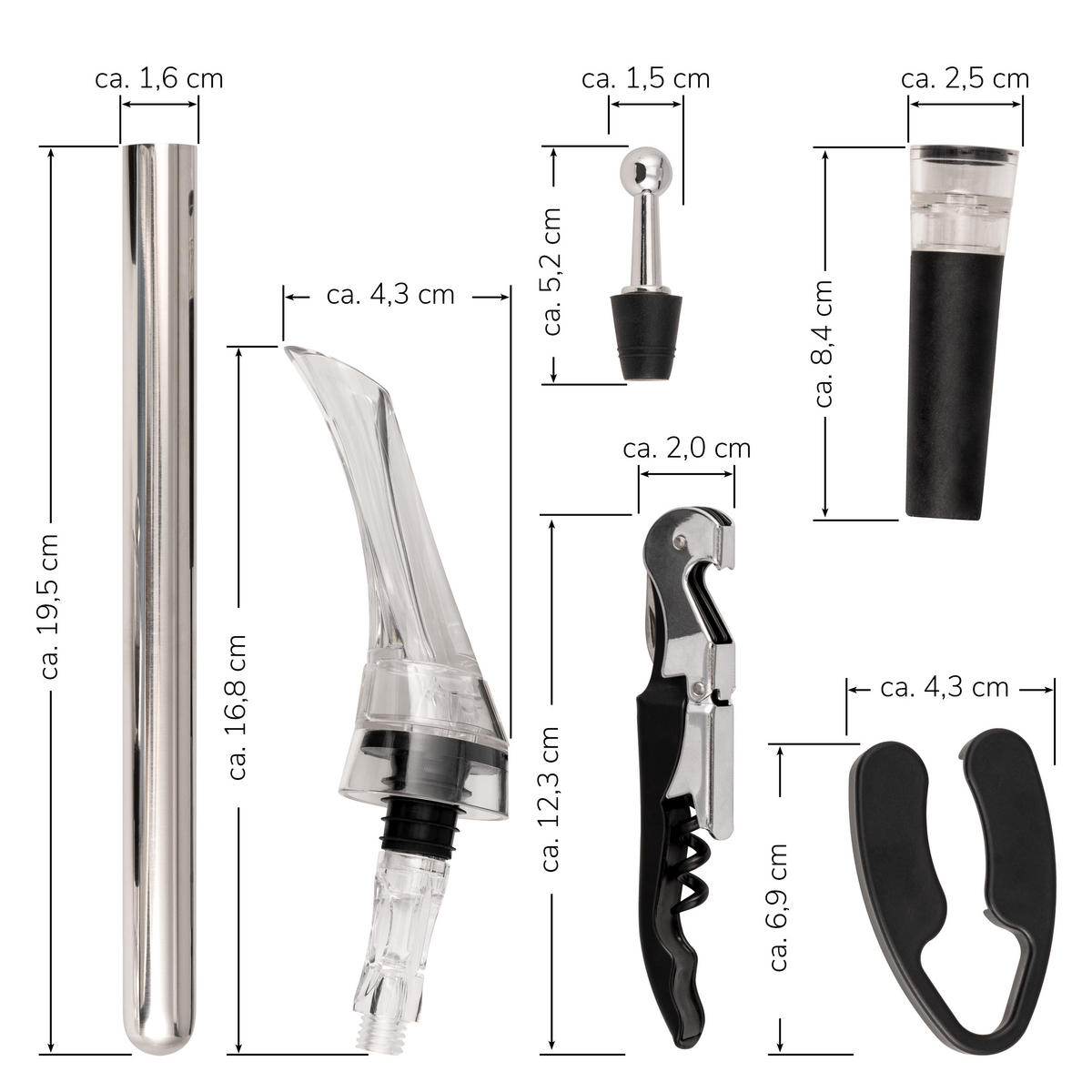 WEIN 5er-Set, transparent - Edelstahlfarben, Kunststoff (4.3/16/4.3cm) - bremermann