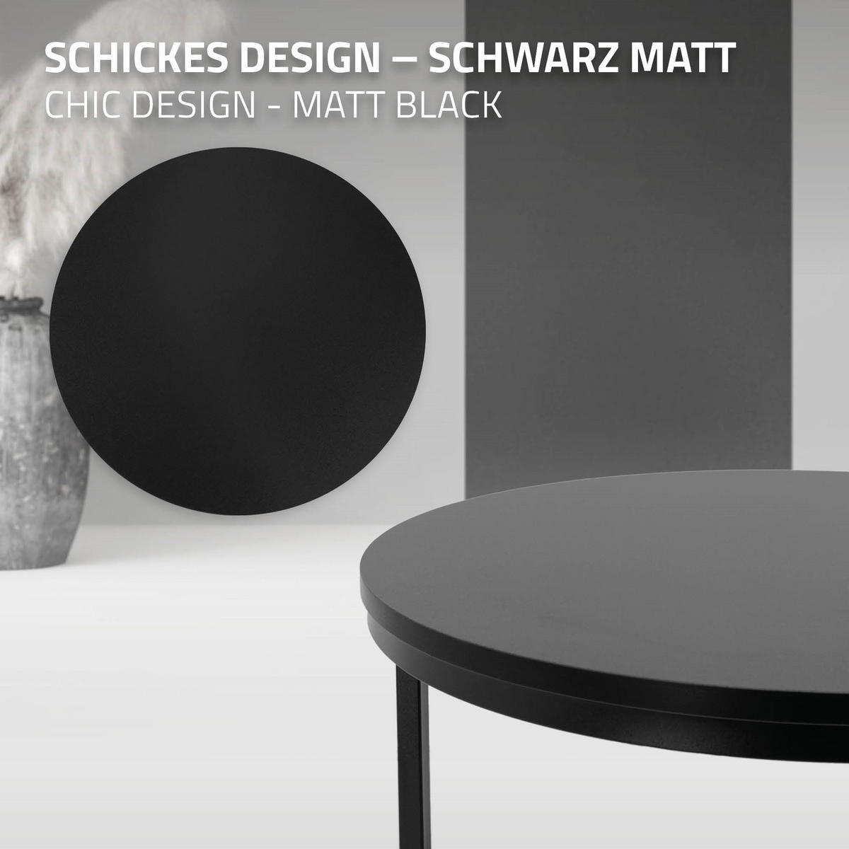 COUCHTISCH rund Schwarz 74/74/48-59/59/40 cm 2er Set - Schwarz Hochglanz, Metall (74/48/74cm) - ML-DESIGN