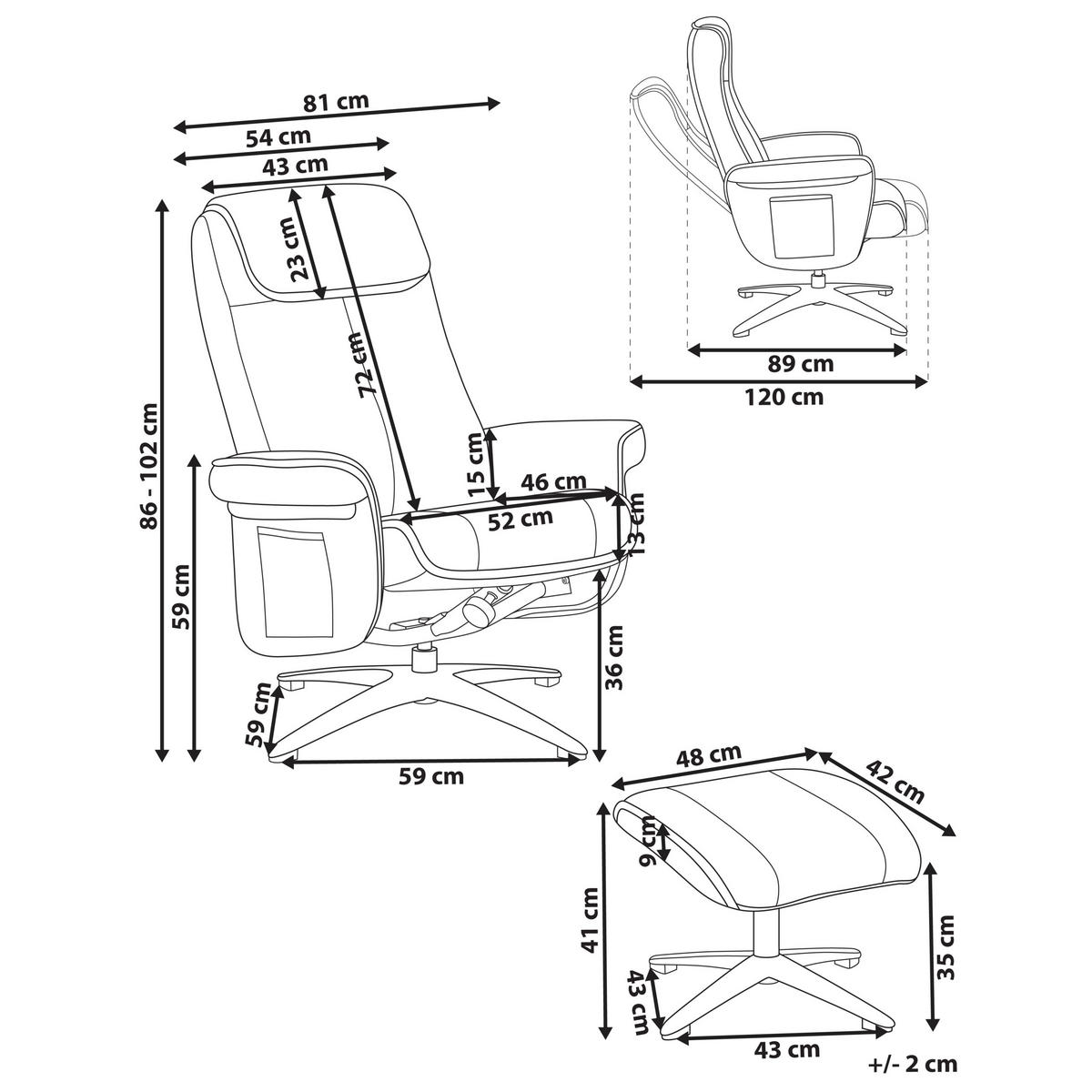 FERNSEHSESSEL Beige Geras - Beige/Schwarz, Textil (81/86/89cm) - Beliani