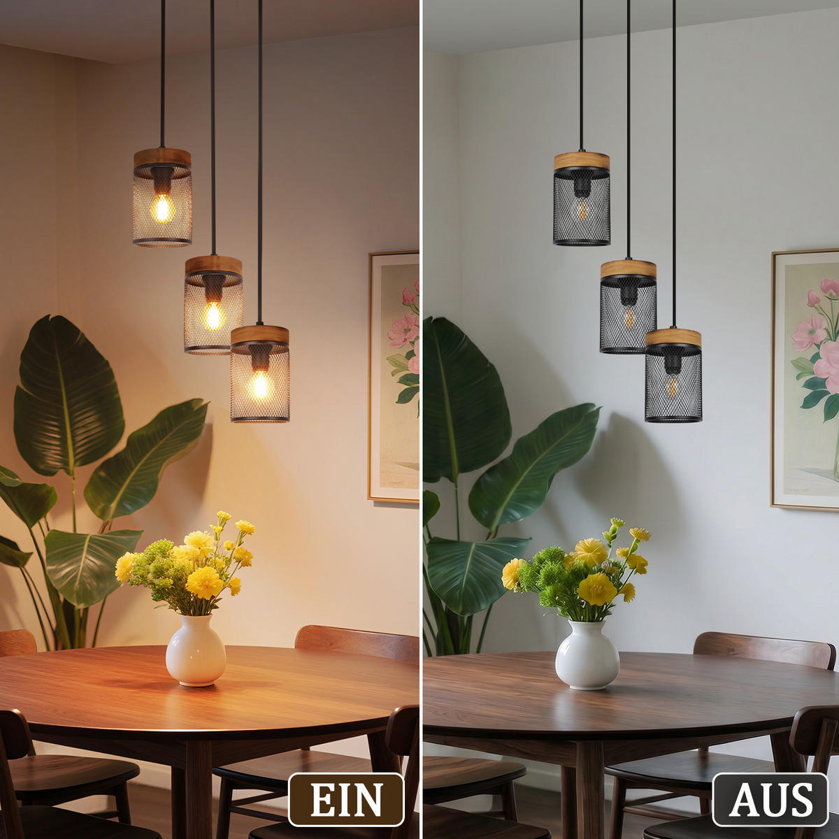 PENDELLEUCHTE Oryven 15.5/10/150 cm - Schwarz/Braun, Holz/Metall (15.5/10/150cm) - ZMH