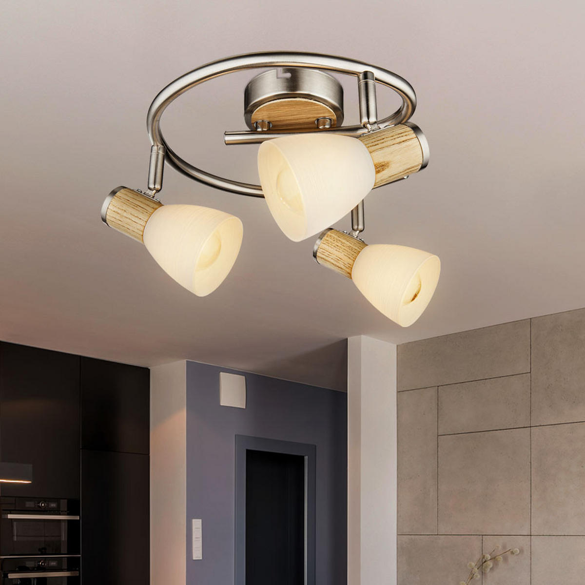 LED DECKENLEUCHTE Metall Silber Holzoptik - Silberfarben, Holz (25/25/15.5cm) - Globo Lighting