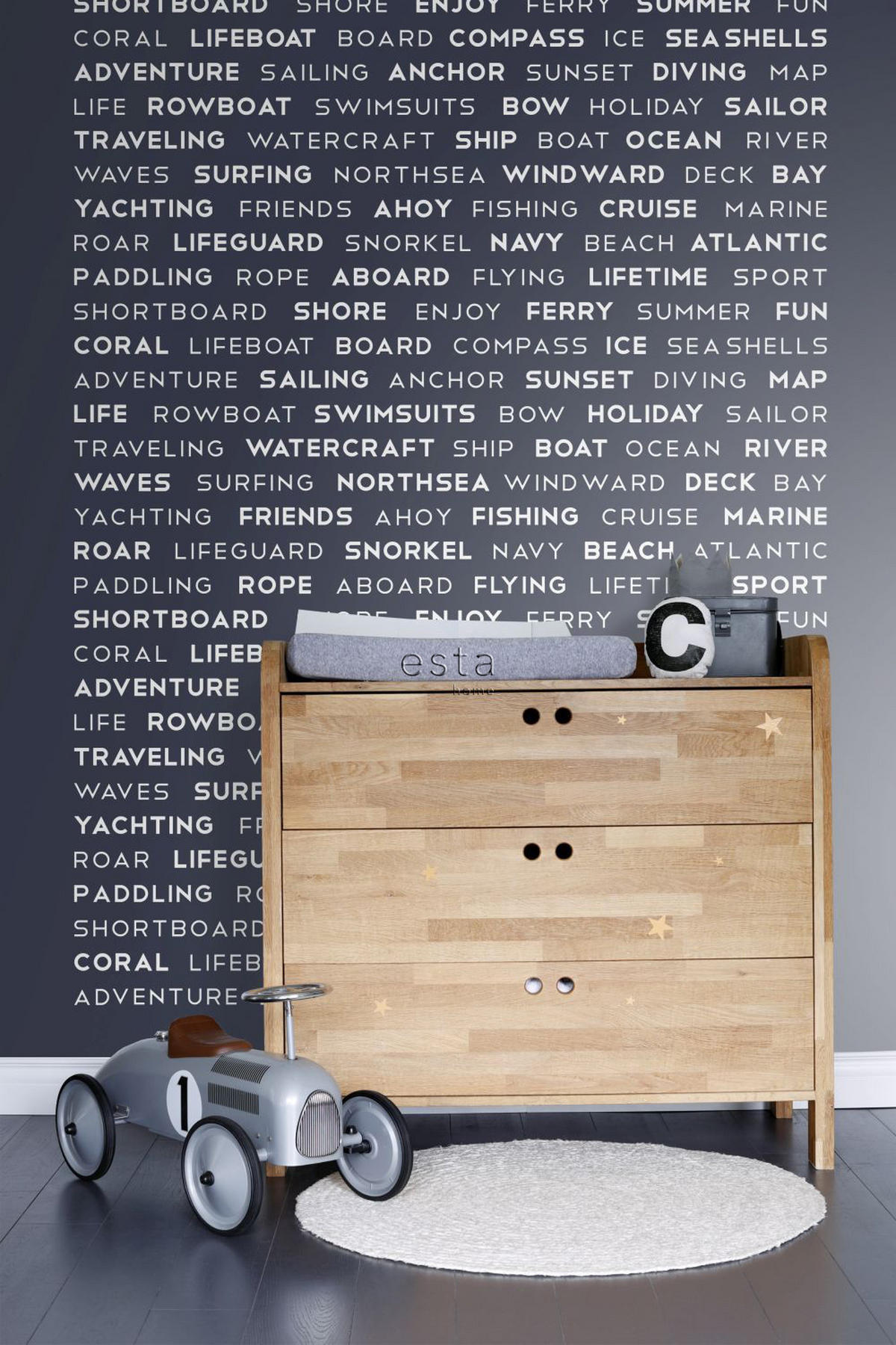 FOTOTAPETE maritime Texte 186 x 279 cm - Blau, Papier (186/279cm) - ESTAhome